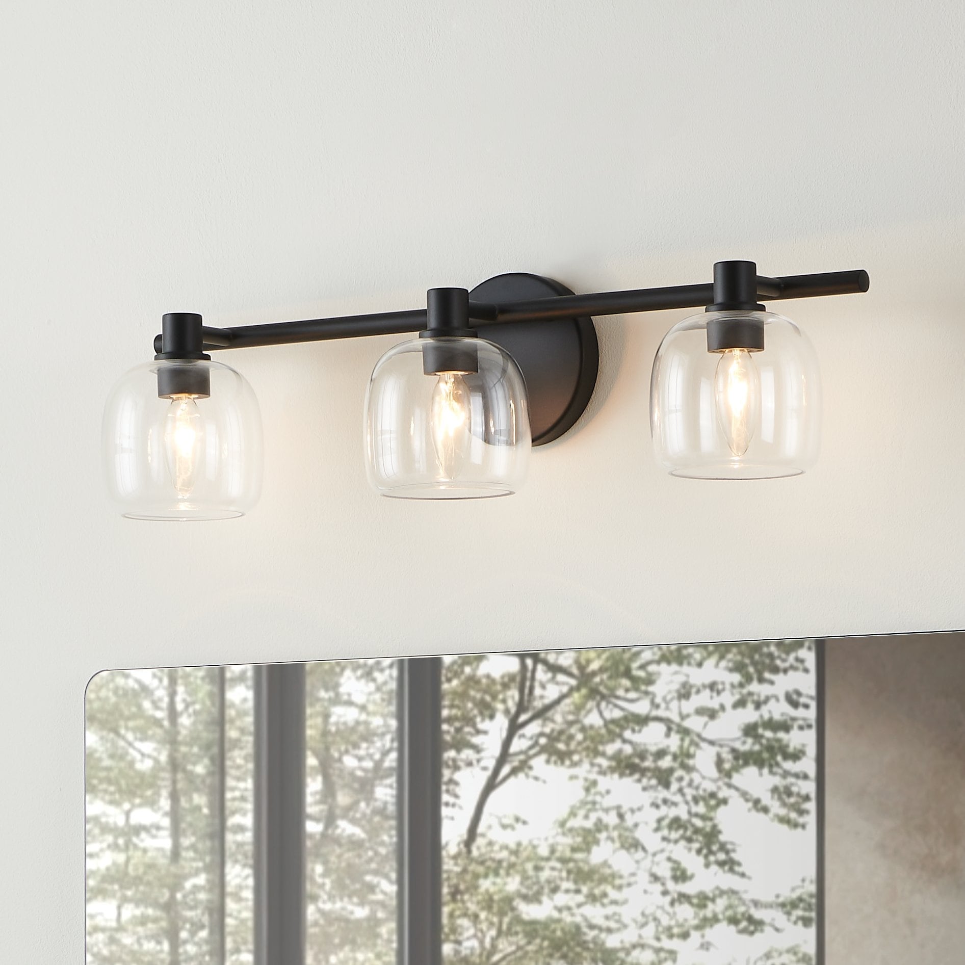 Valentina 24 Inch 3 Light Matte Black Vanity Light With Clear Glass Shades