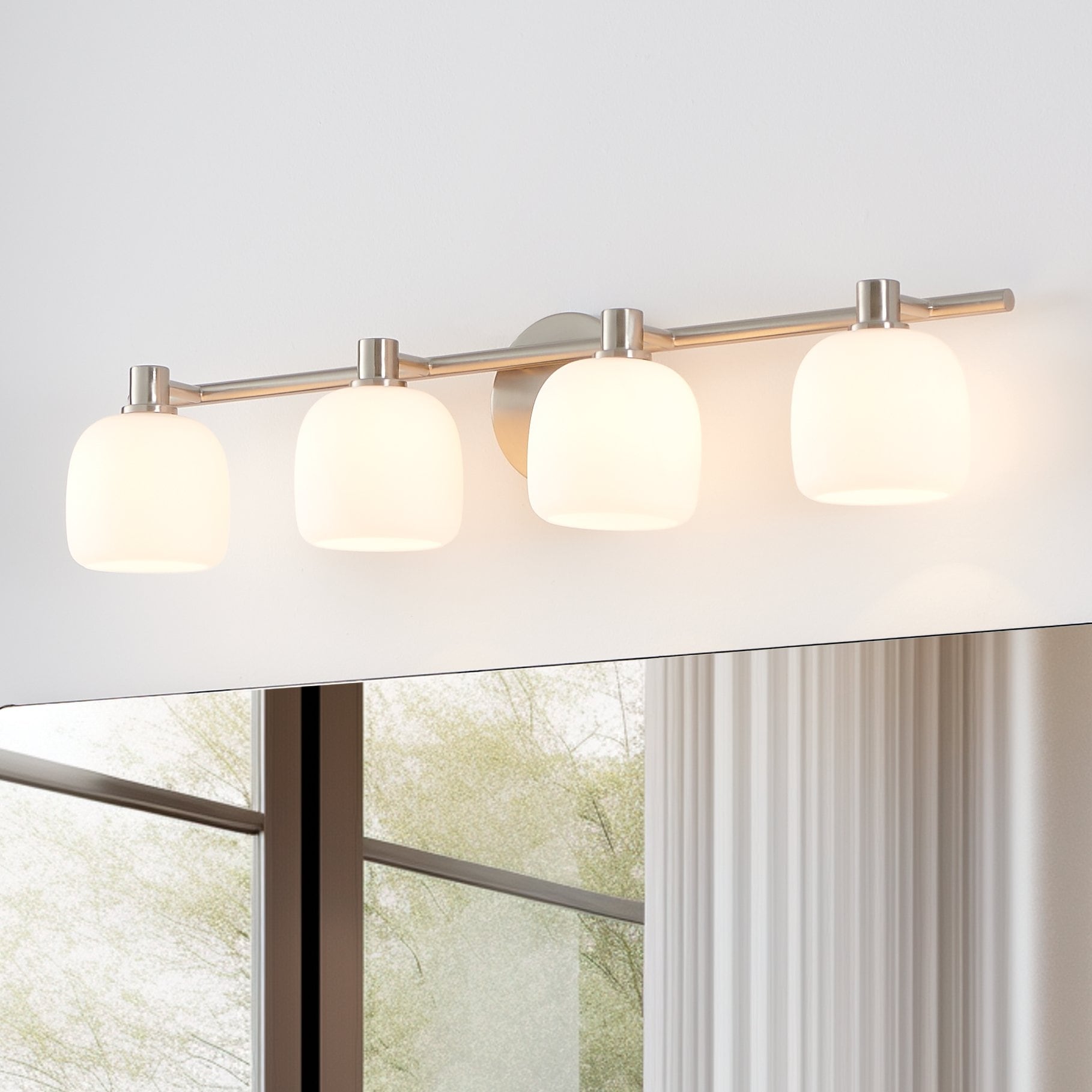 Valentina 30 Inch 4 Light Brushed Nickel Vanity Light With Etched Opal Glass Shades