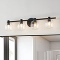Valentina 30 Inch 4 Light Matte Black Vanity Light With Clear Glass Shades