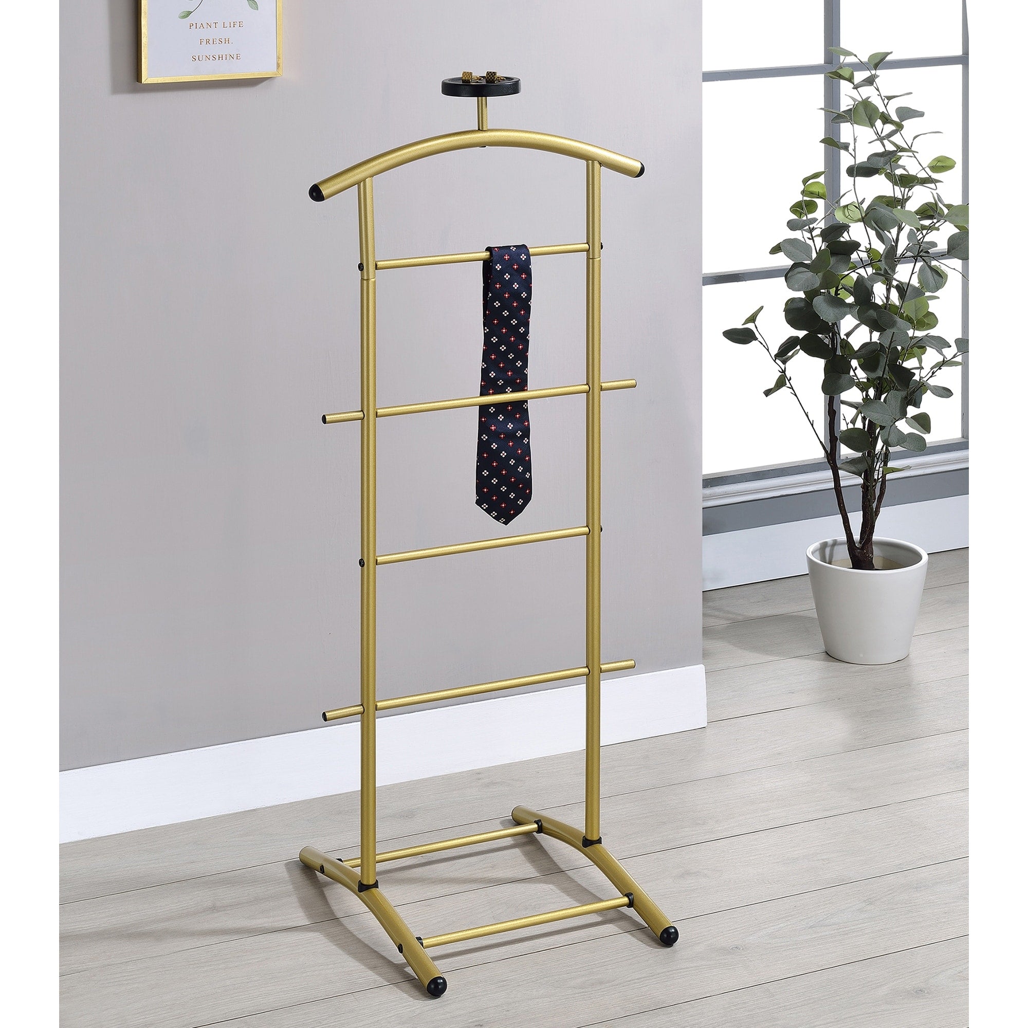 Valet Stand Metal Rod Top Organizer With Accessory Shelf
