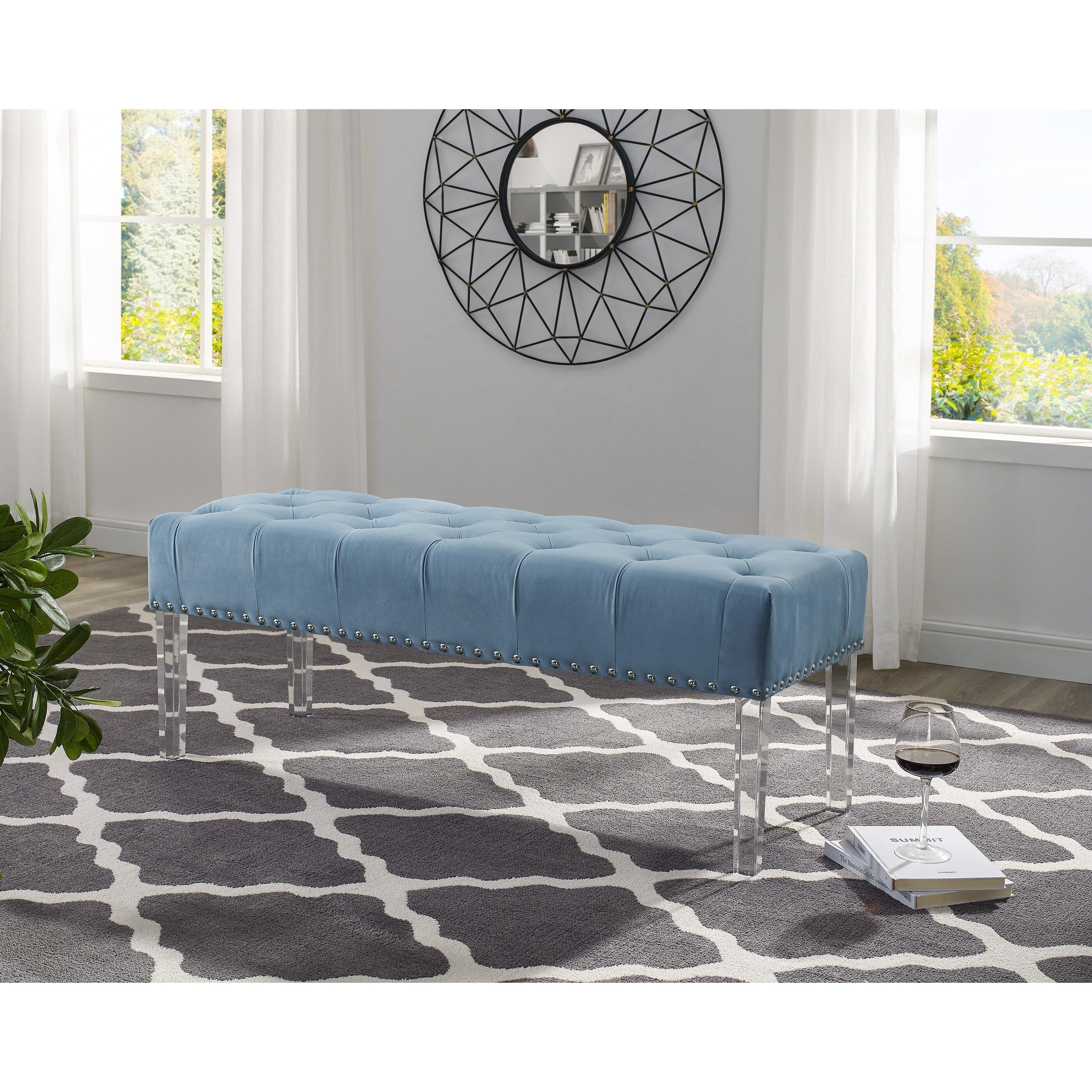 Valley Button Tufted Velvet Upholstered Bench With Acrylic Leg