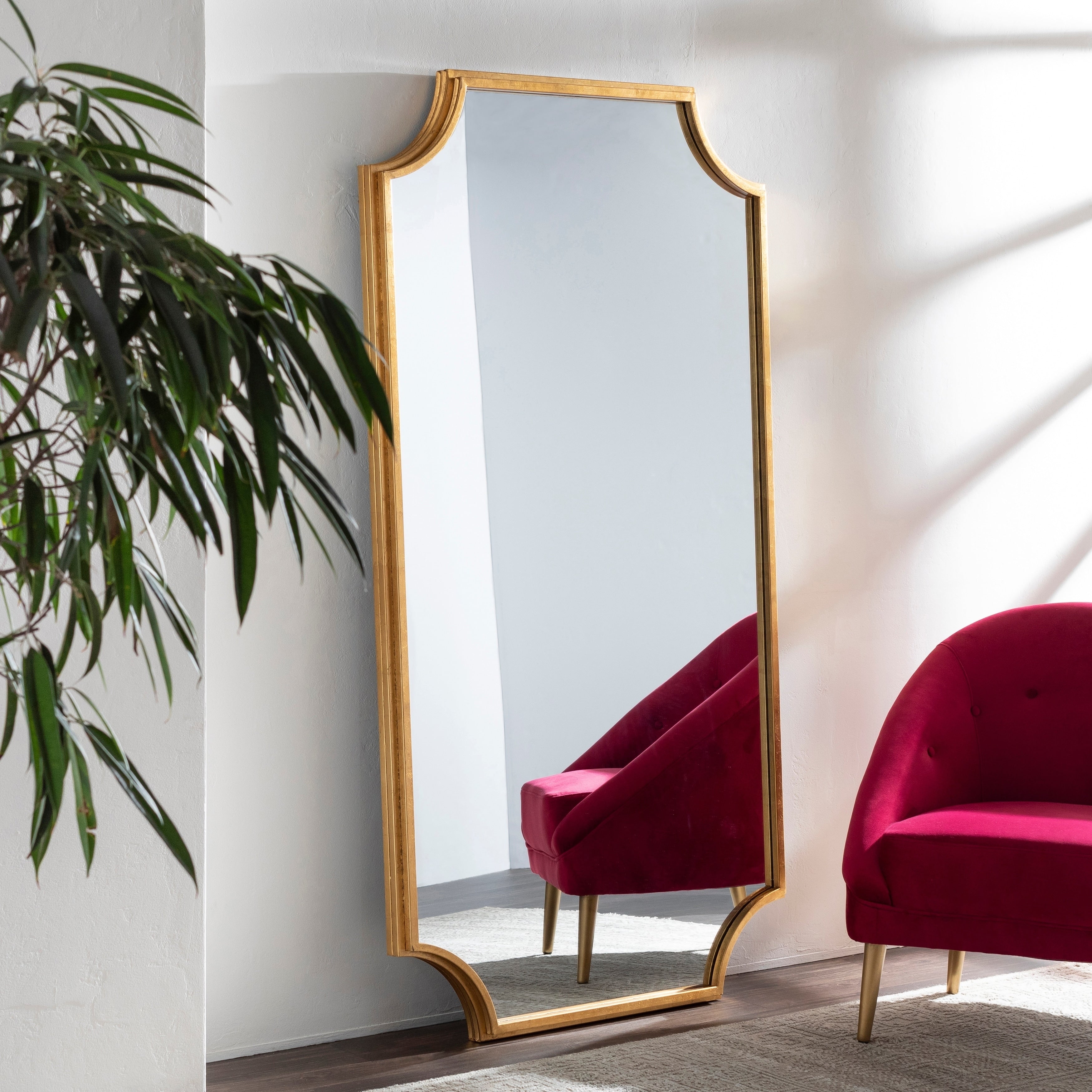 Valnwy Gilded Scalloped Edge 40 X 75 Inch Leaning Mirror 40 X 75