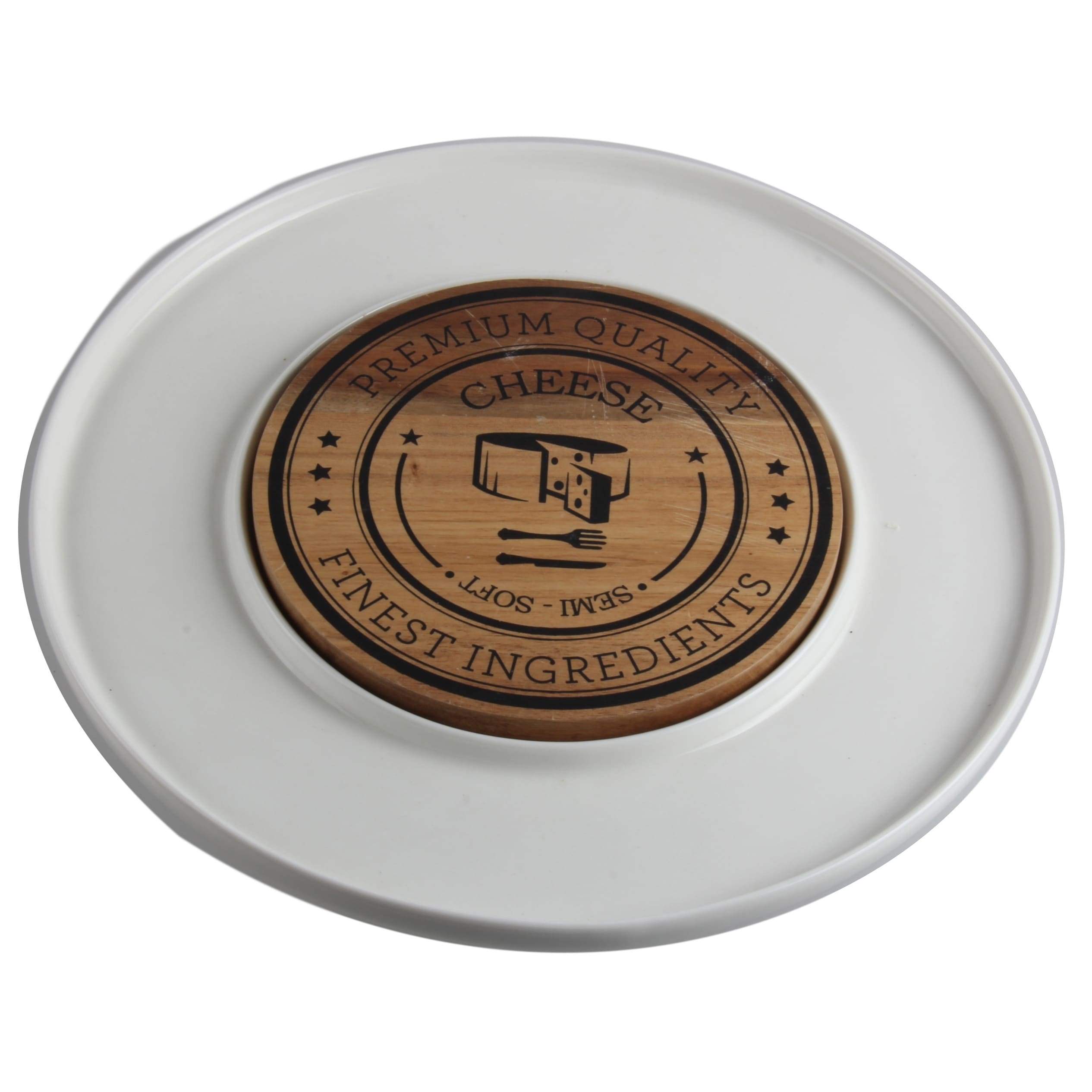 Vanilla Slice Round Cheese Serving Plate With Acacia Board 10.25