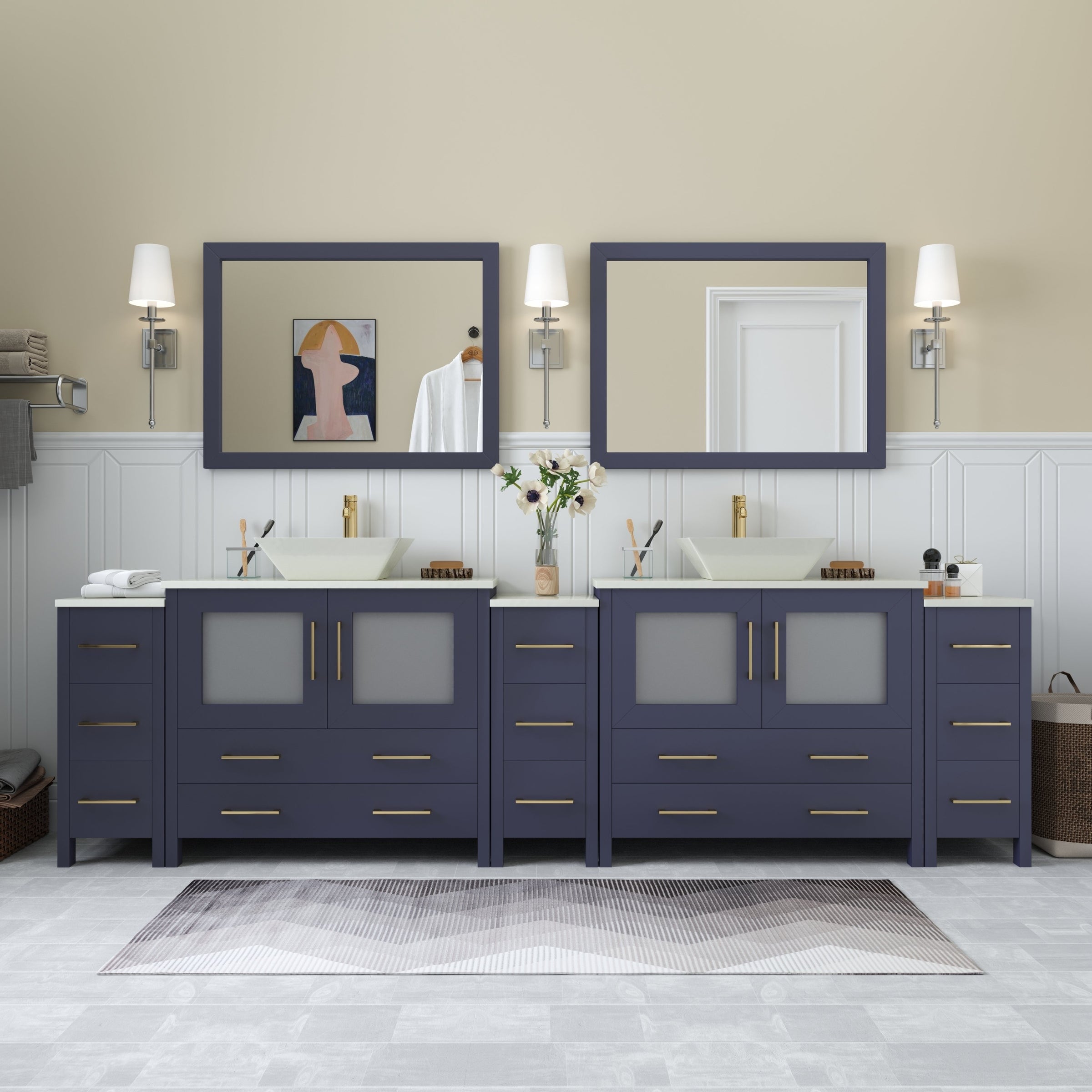 Vanity Art 108 Double Sink Bathroom Vanity Set With Engineered Marble Top And Free Mirrors