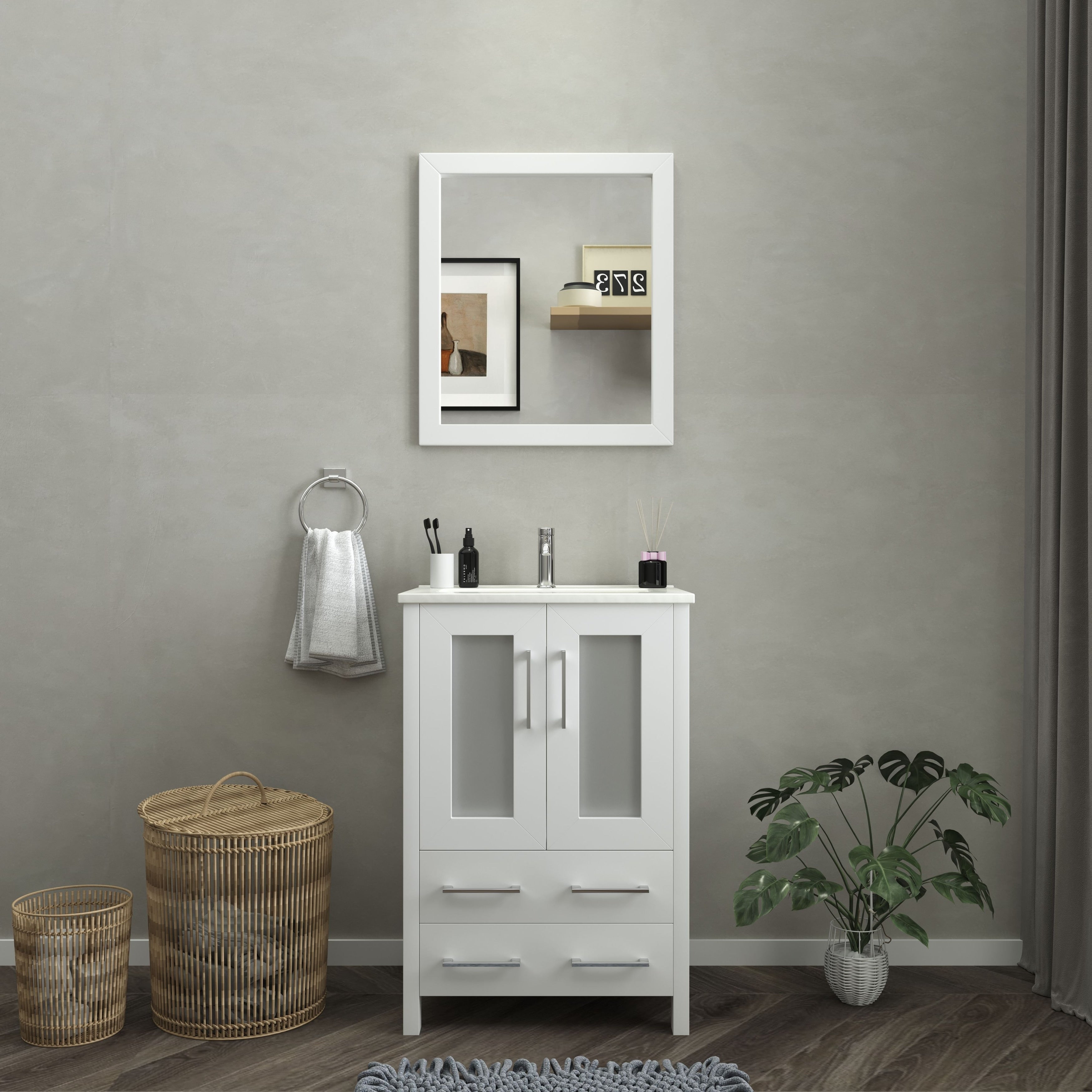 Vanity Art Oak 24 Inch Single Sink Ceramic Top Bathroom Vanity Set
