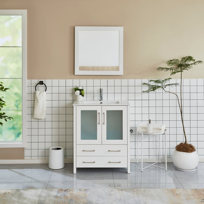 Vanity Art Wood Ceramic 30 Inch Single Sink Bathroom Vanity Set