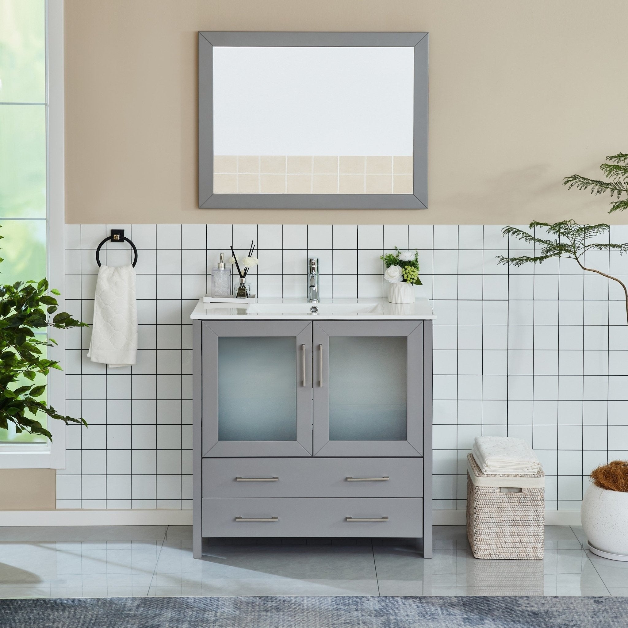 Vanity Art Single Sink 36 Inch Bathroom Vanity Set With Ceramic Top