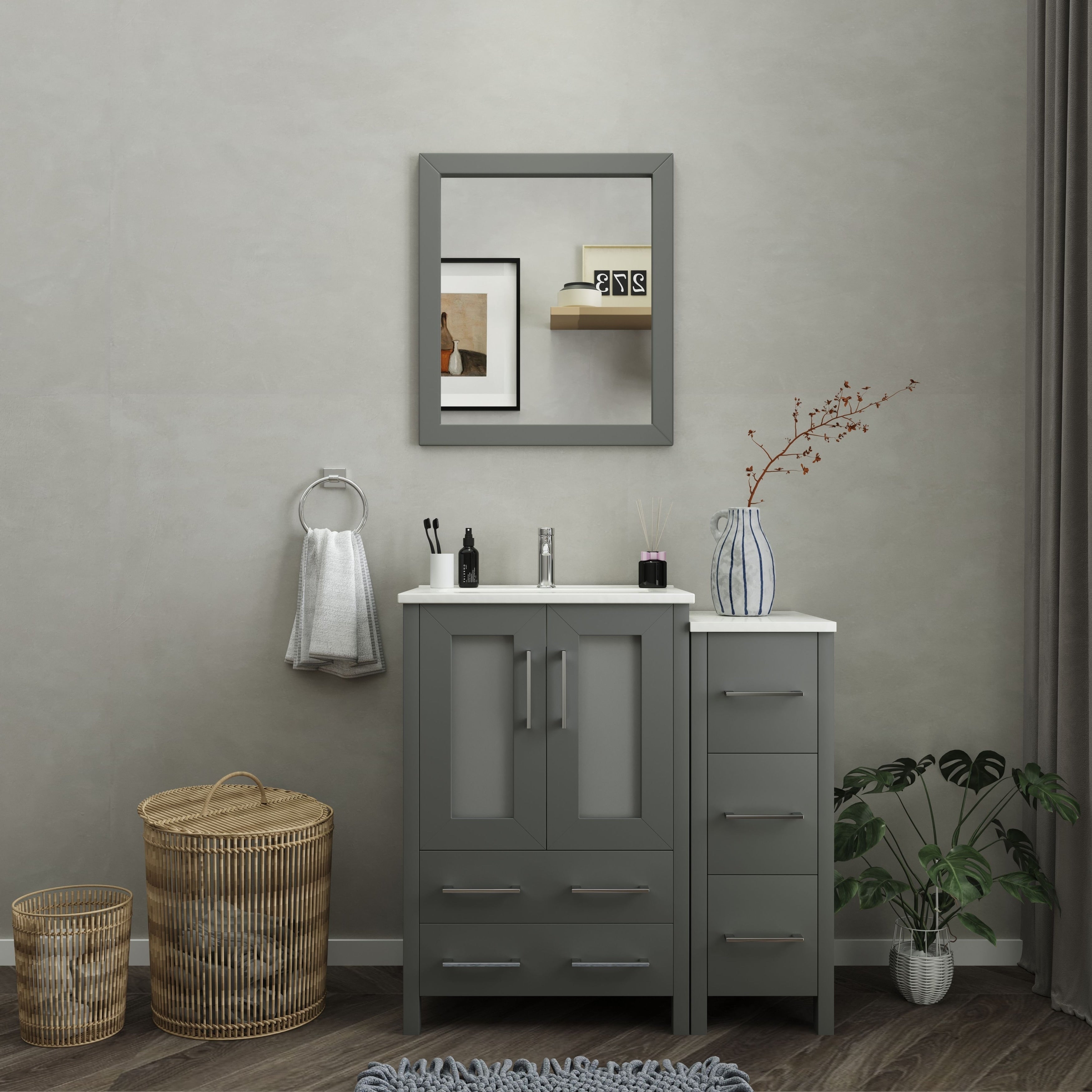 Vanity Art 36 Inch Single Sink Bathroom Vanity Set 5 Drawers 2 Cabinets 1 Shelf Soft Closing Doors With Free Mirror