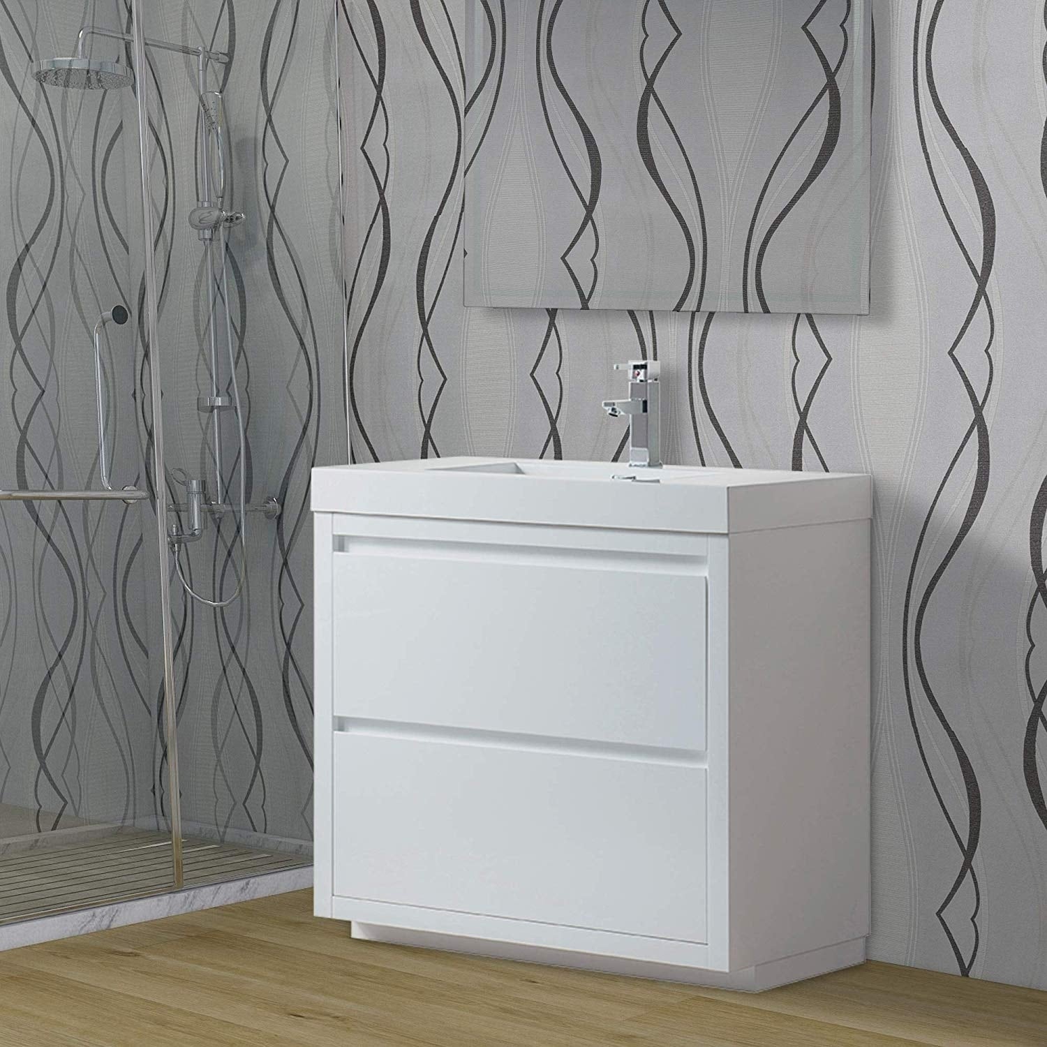 Vanity Art 36 Inch Single Sink Bathroom Vanity With Resin Top