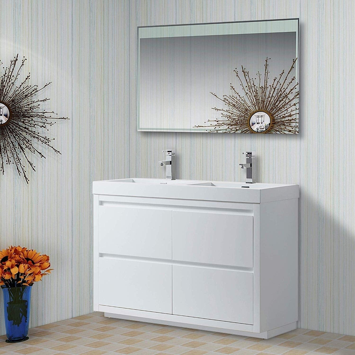 Vanity Art 48 Inch Double Sink Bathroom Vanity With Resin Top