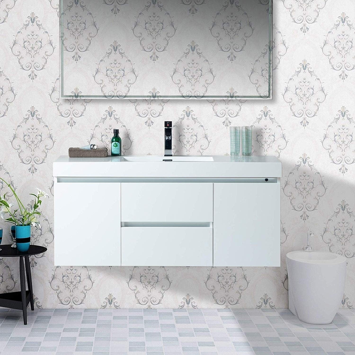 Vanity Art 48 Inch Led Lighted Wall Hung Single Sink Bathroom Vanity With Resin Top