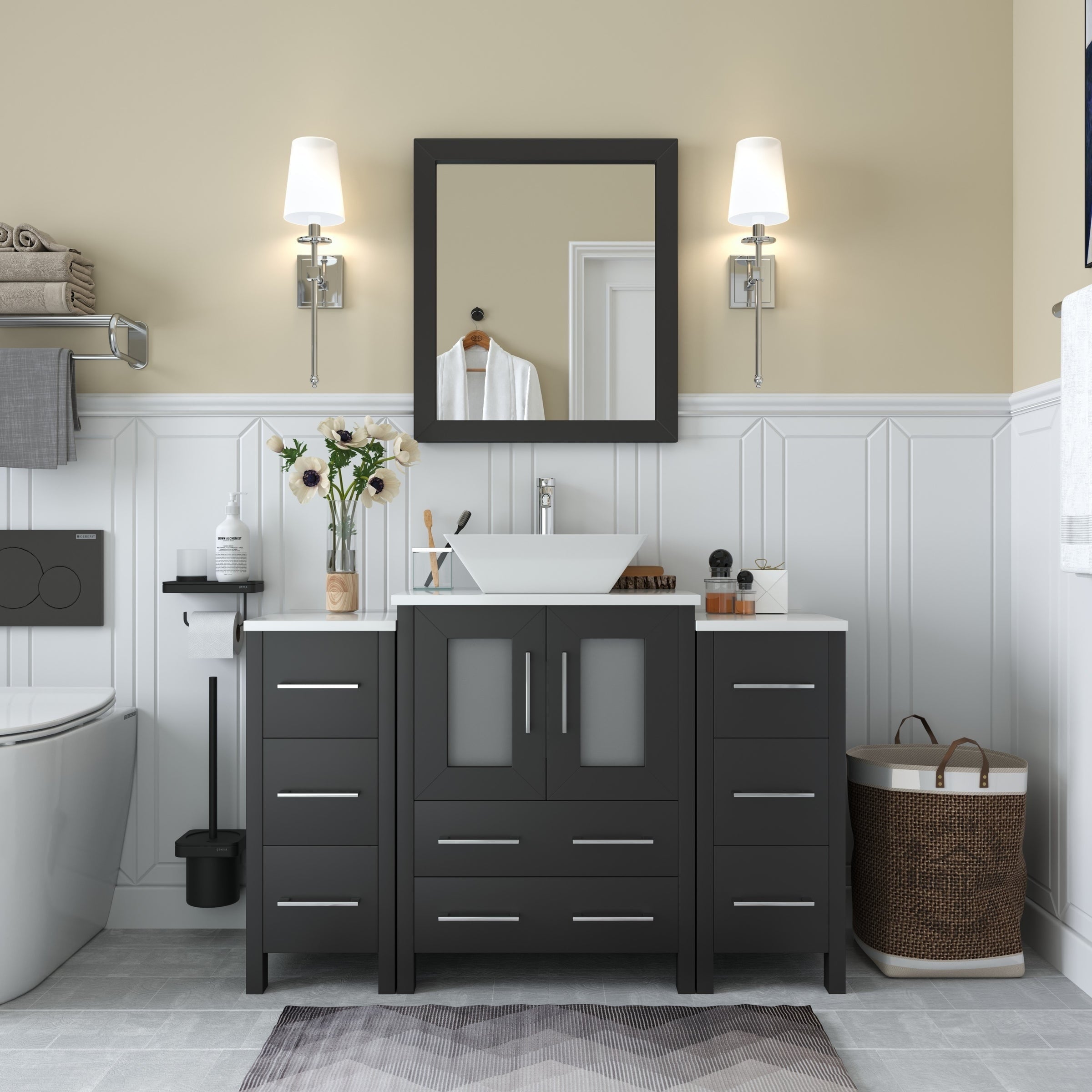 Vanity Art 48 Inch Single Sink Bathroom Vanity Set With Ceramic Top