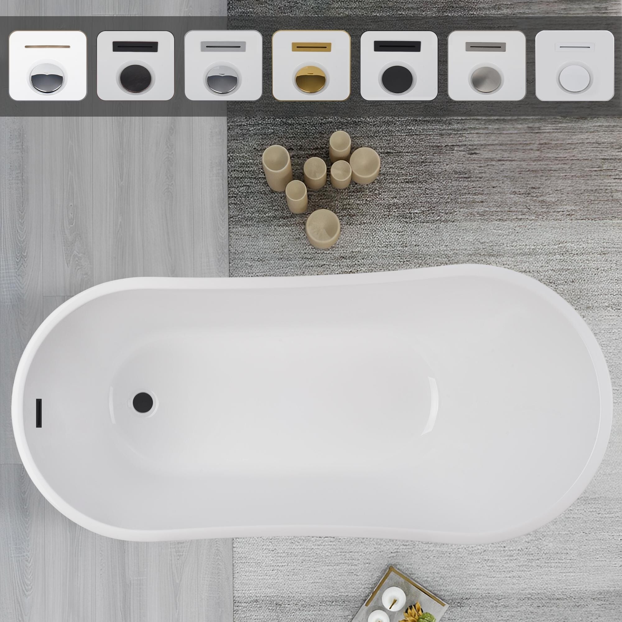 Vanity Art 59 Inch Freestanding Acrylic Soaking Bathtub