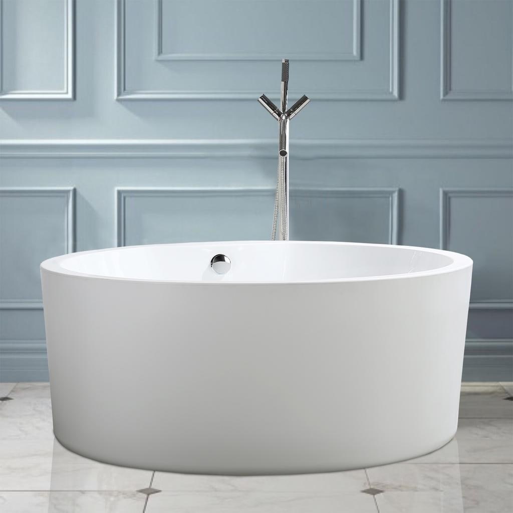 Vanity Art 59 Inch Freestanding White Acrylic Soaking Bathtub