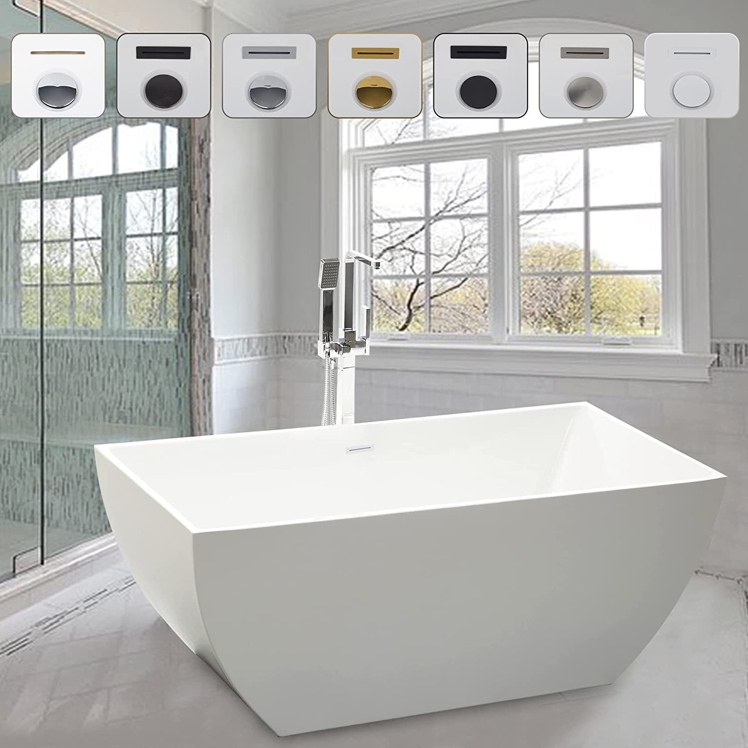Vanity Art 59 Inch Freestanding Acrylic Soaking Bathtub