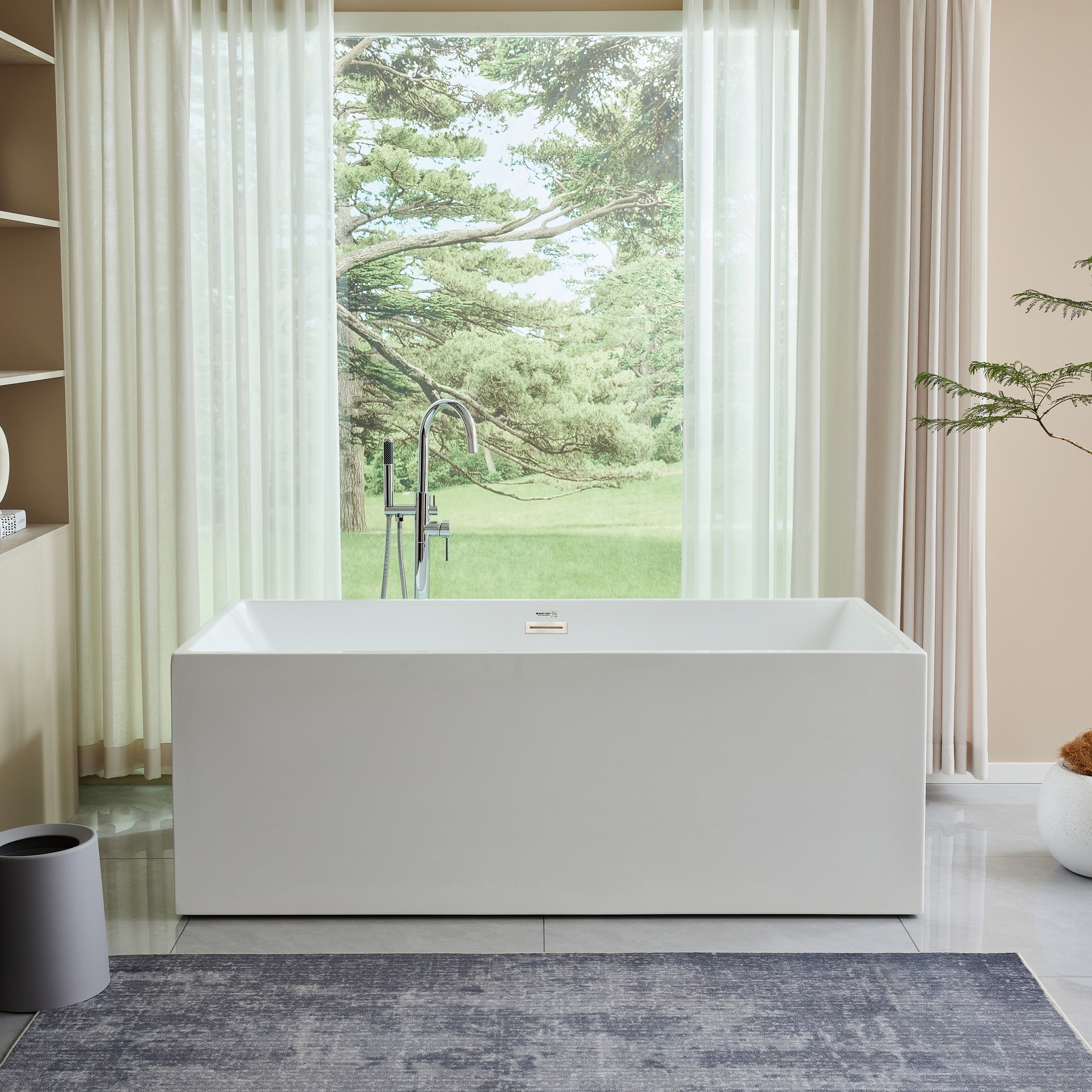 Vanity Art White Acrylic 59 Inch Freestanding Soaking Bathtub
