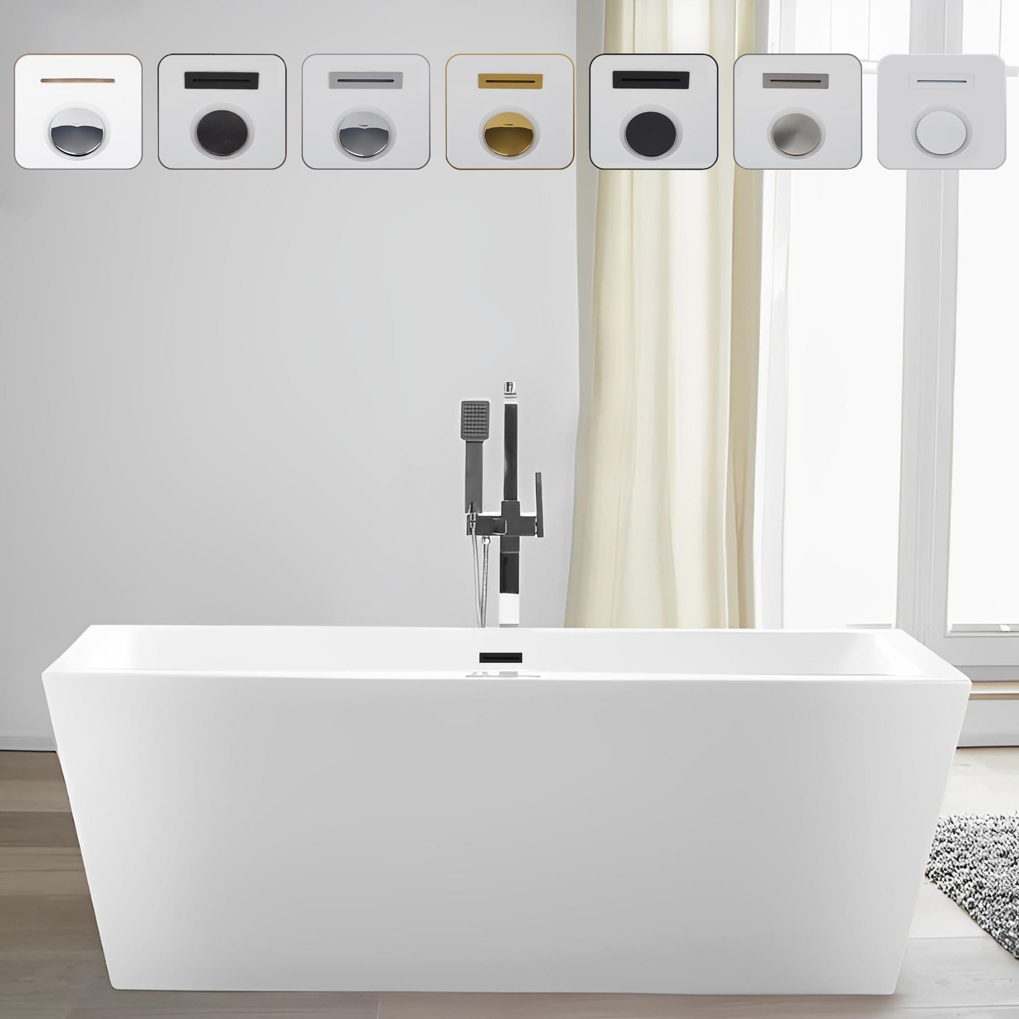 Vanity Art White Acrylic 59 Inch Freestanding Soaking Bathtub