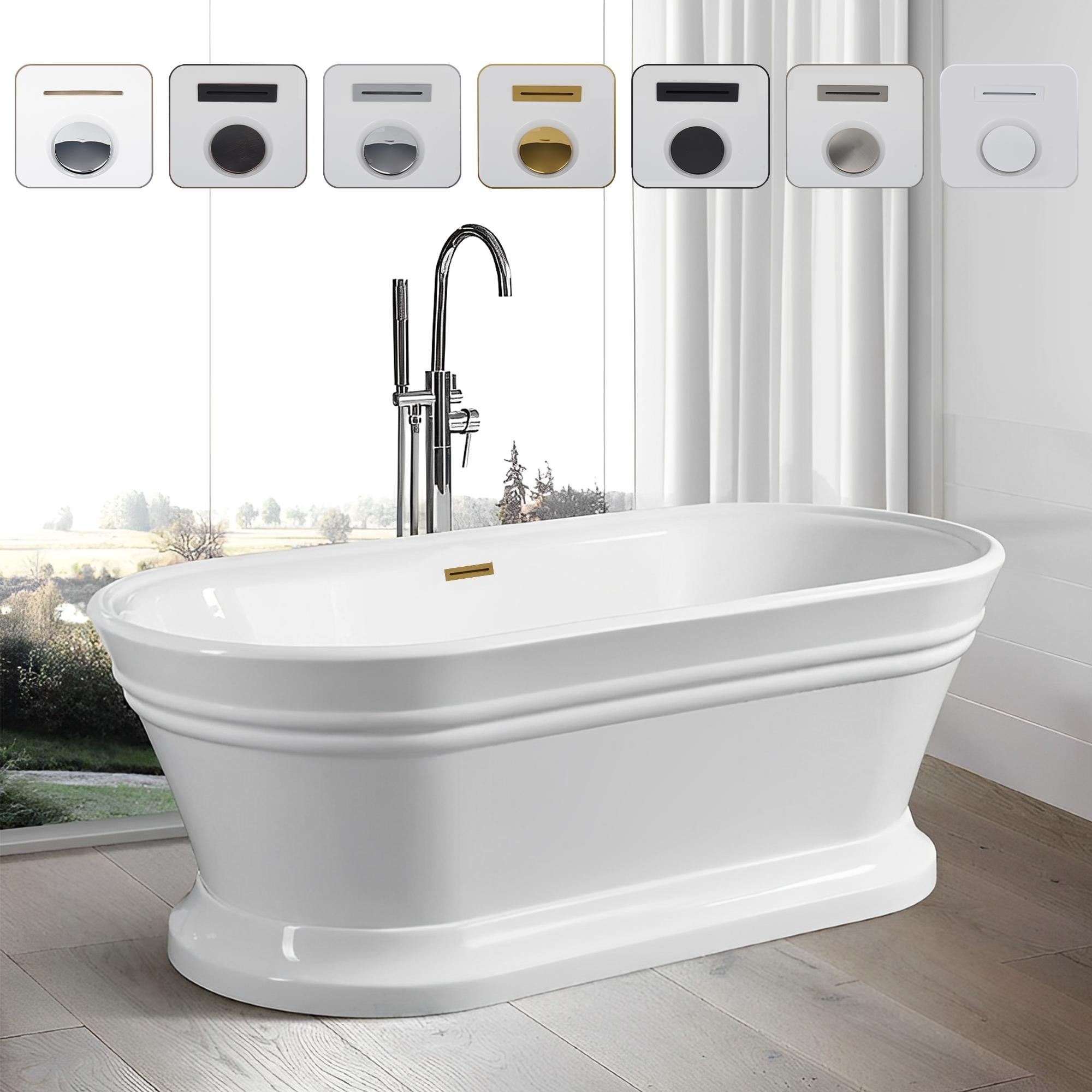 Vanity Art 59 Inch Free Standing White Acrylic Soaking Bathtub.