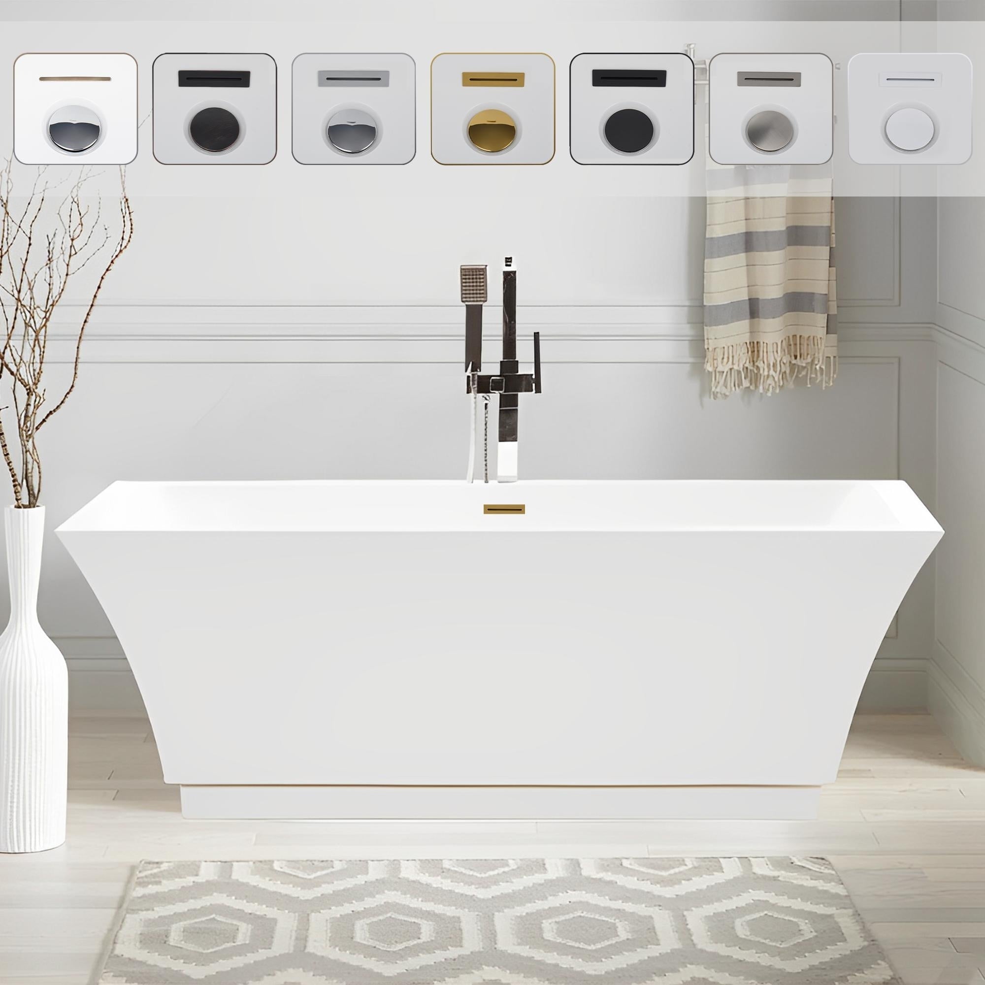 Vanity Art 59 Inch Freestanding Acrylic Soaking Bathtub