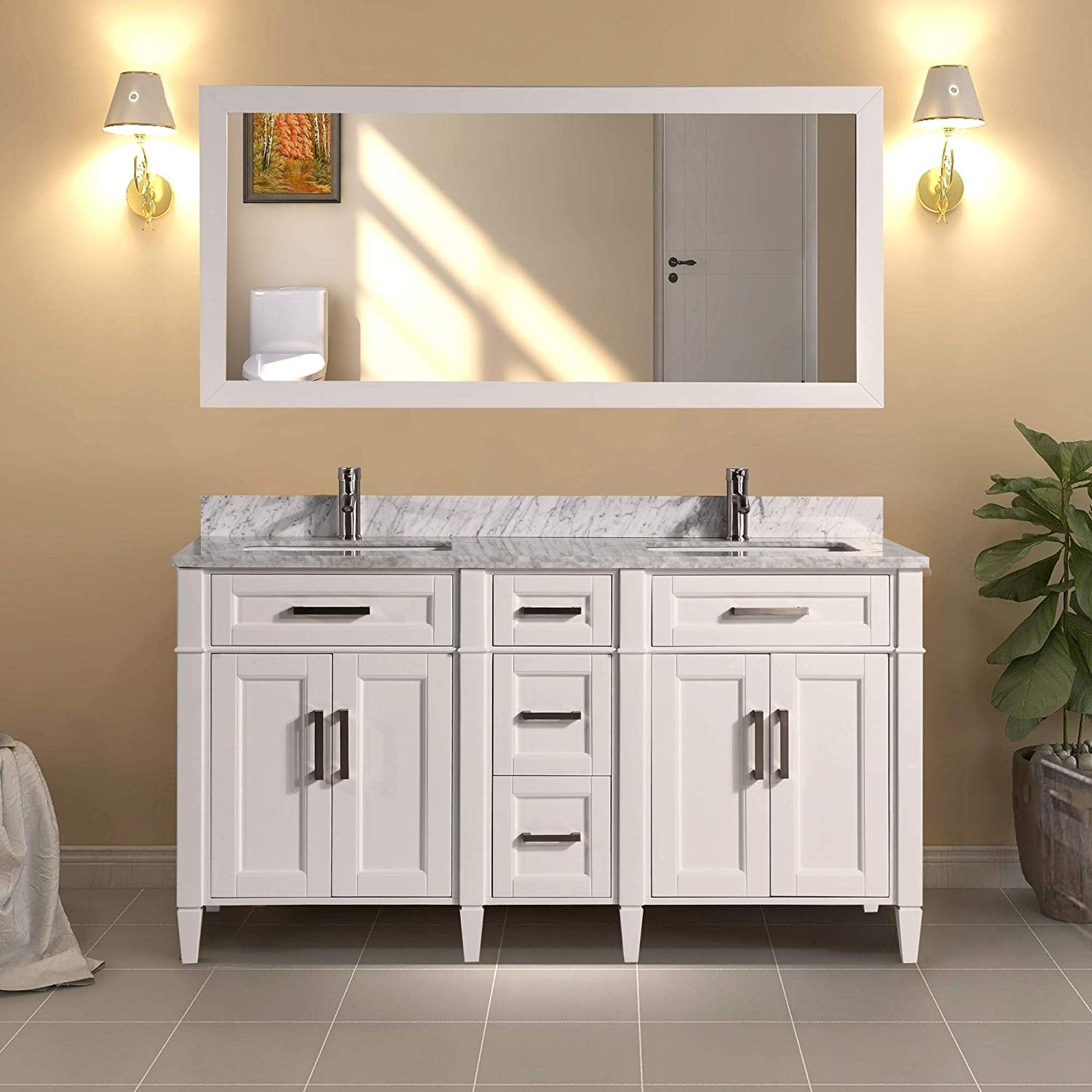 Vanity Art 60 Inch Bathroom Vanity Set With Carrara Marble Top