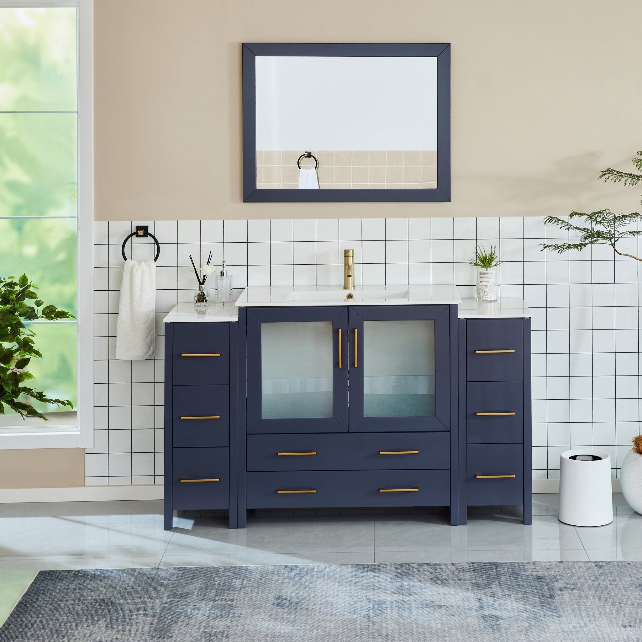 Vanity Art 60 Inch Single Sink Bathroom Vanity Set With Ceramic Top