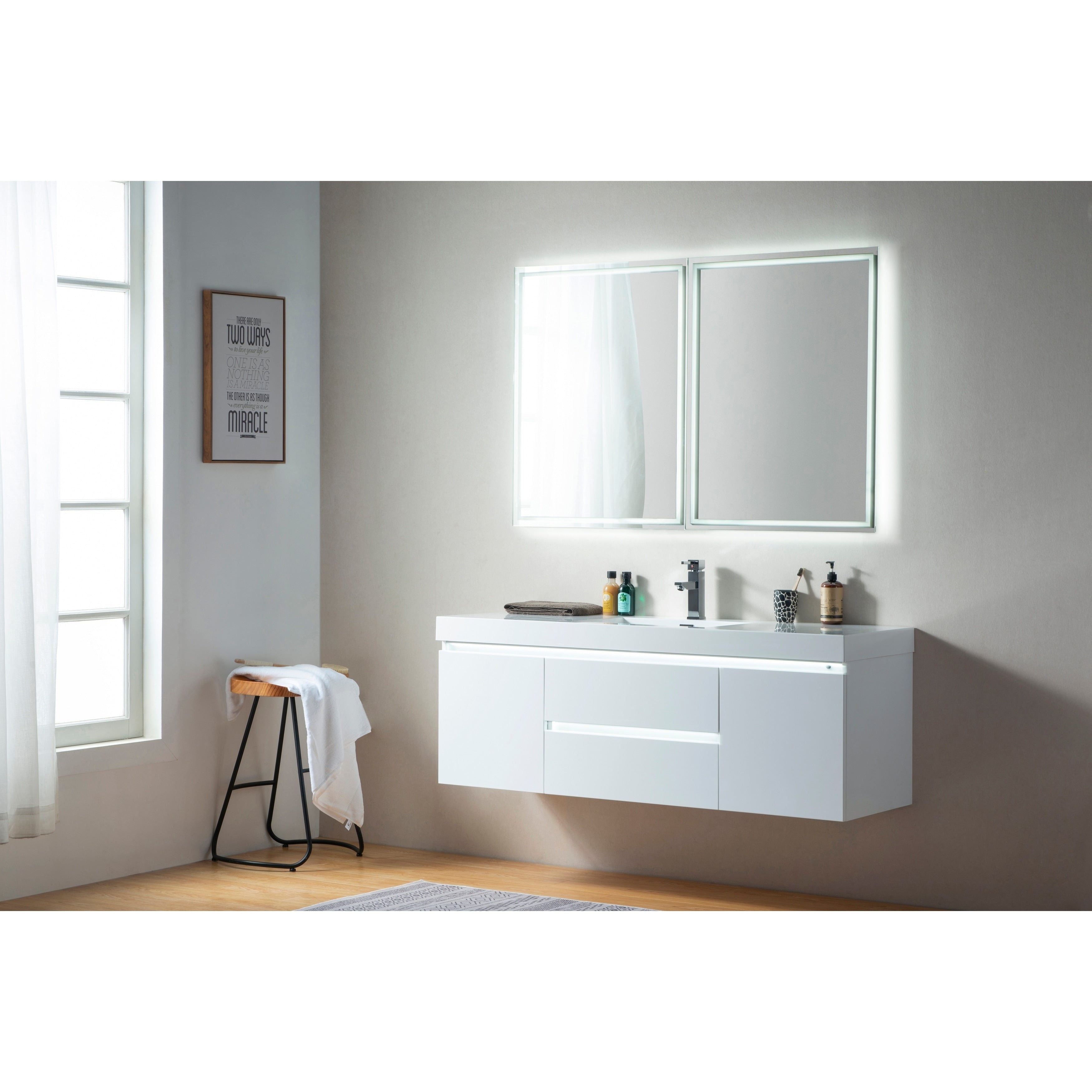 Vanity Art 60 Inch Wall Hung Single Sink Resin Top Bathroom Vanity