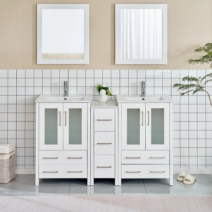 Vanity Art Ceramic 60 Inch Double Sink Bathroom Vanity Set