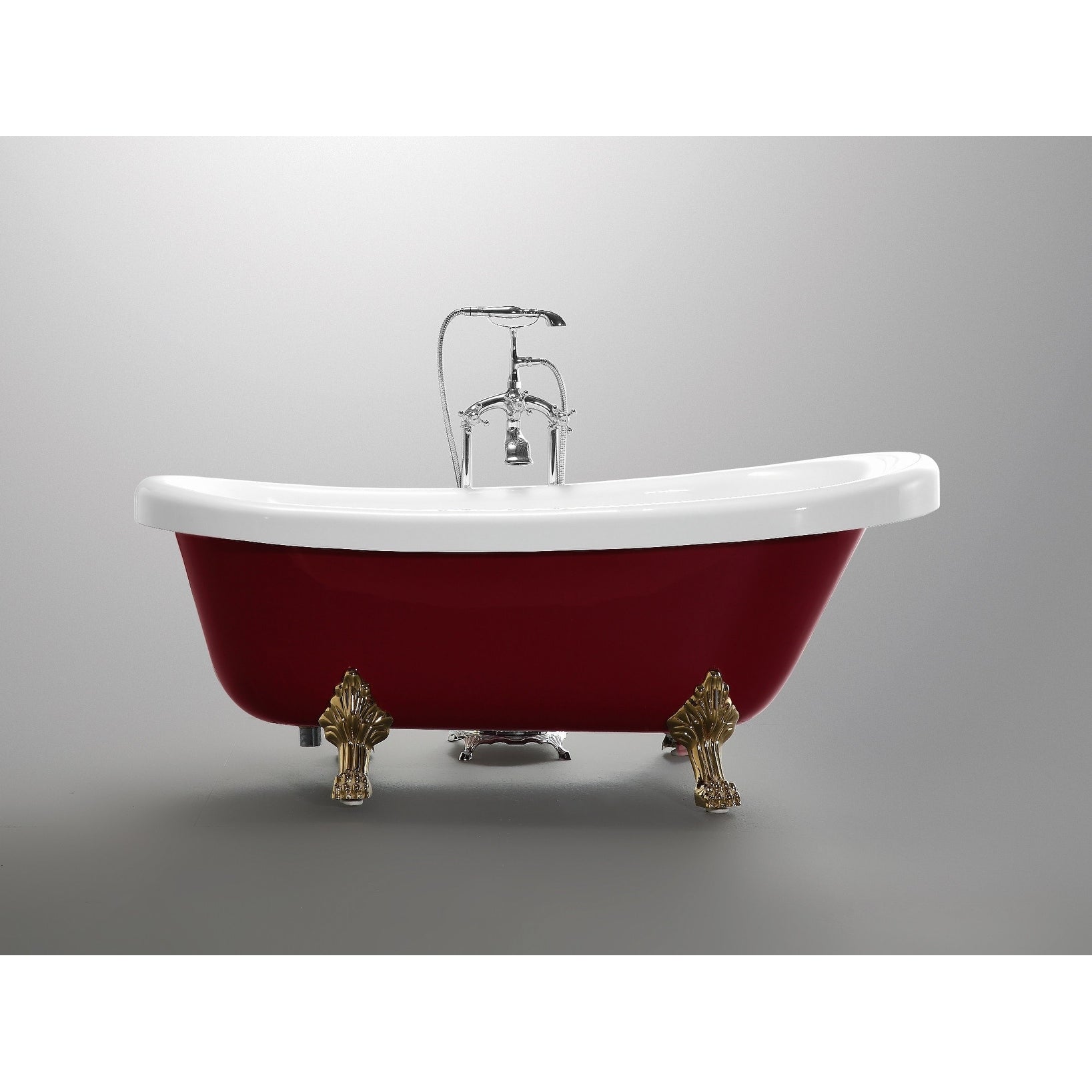 Vanity Art Freestanding Red And White Acrylic 67 Inch Claw Foot Soaking Bathtub