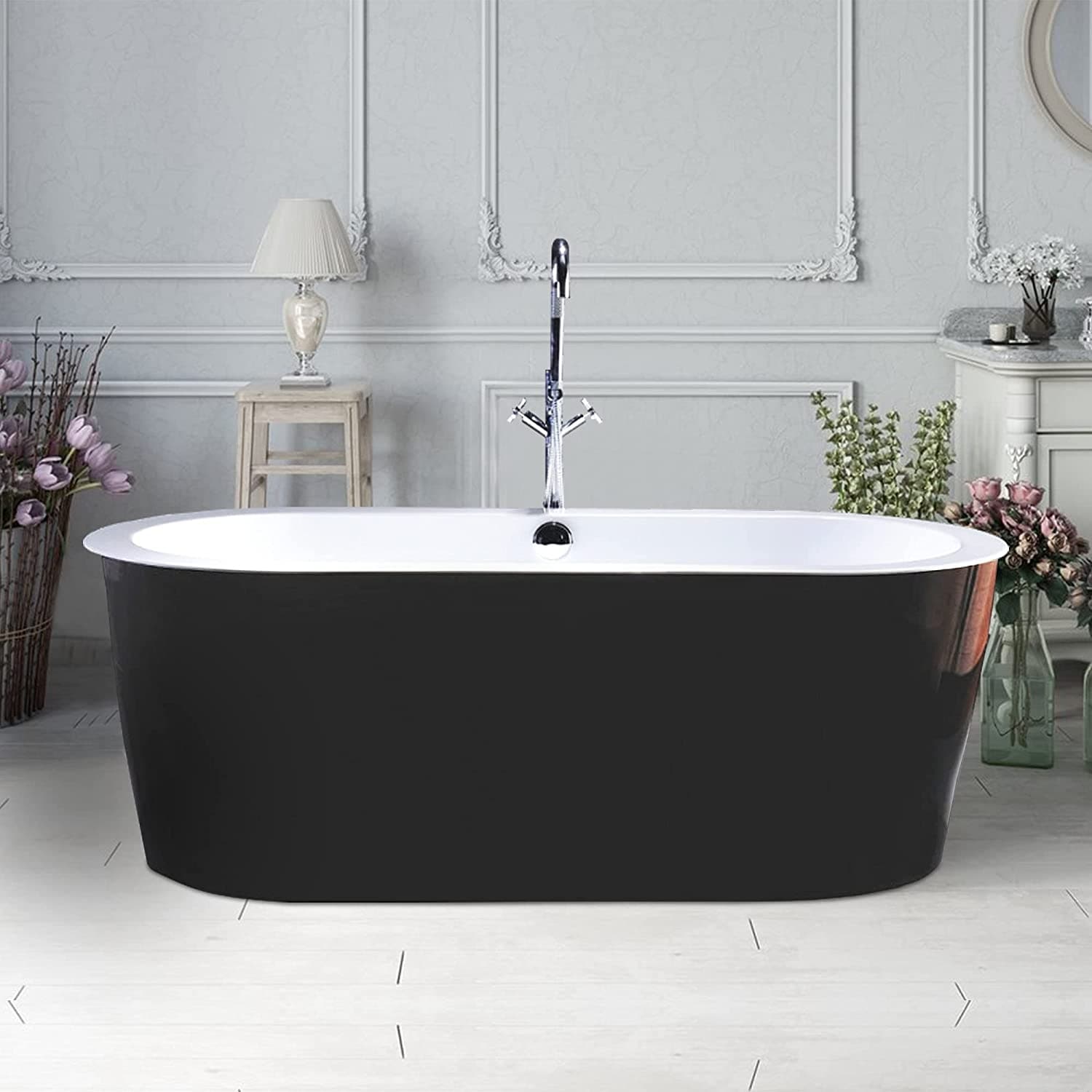 Vanity Art 67.7 Inch Freestanding Black And Soaking Bathtub