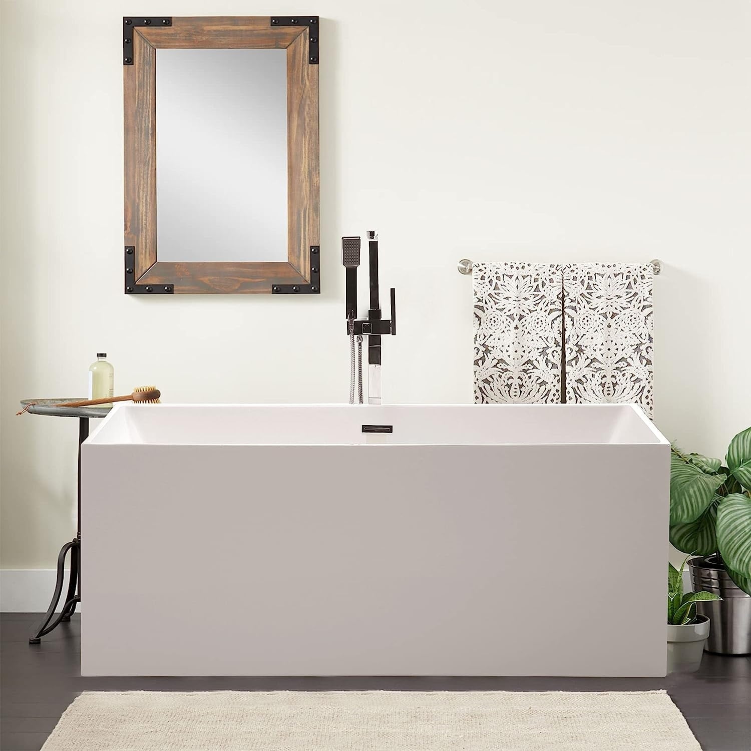 Vanity Art White Acrylic 66.5 Inch Freestanding Soaking Bathtub
