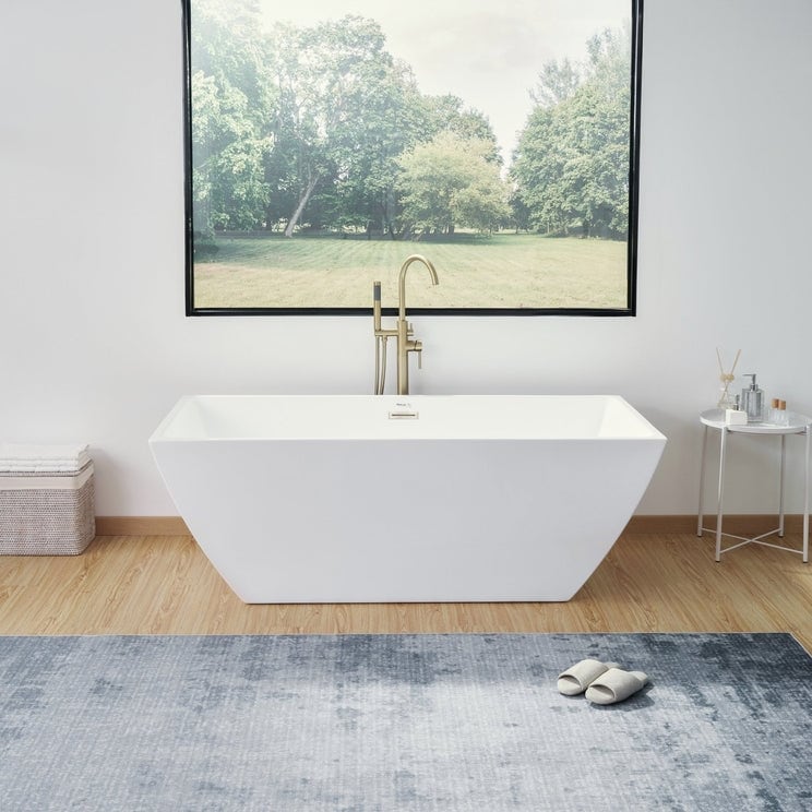 Vanity Art White Acrylic 66.5 Inch Freestanding Soaking Bathtub