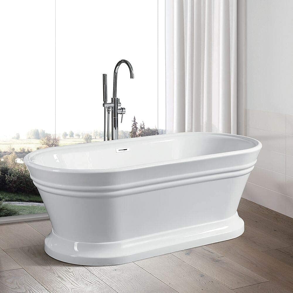 Vanity Art 67 Inch Free Standing White Acrylic Soaking Bathtub.