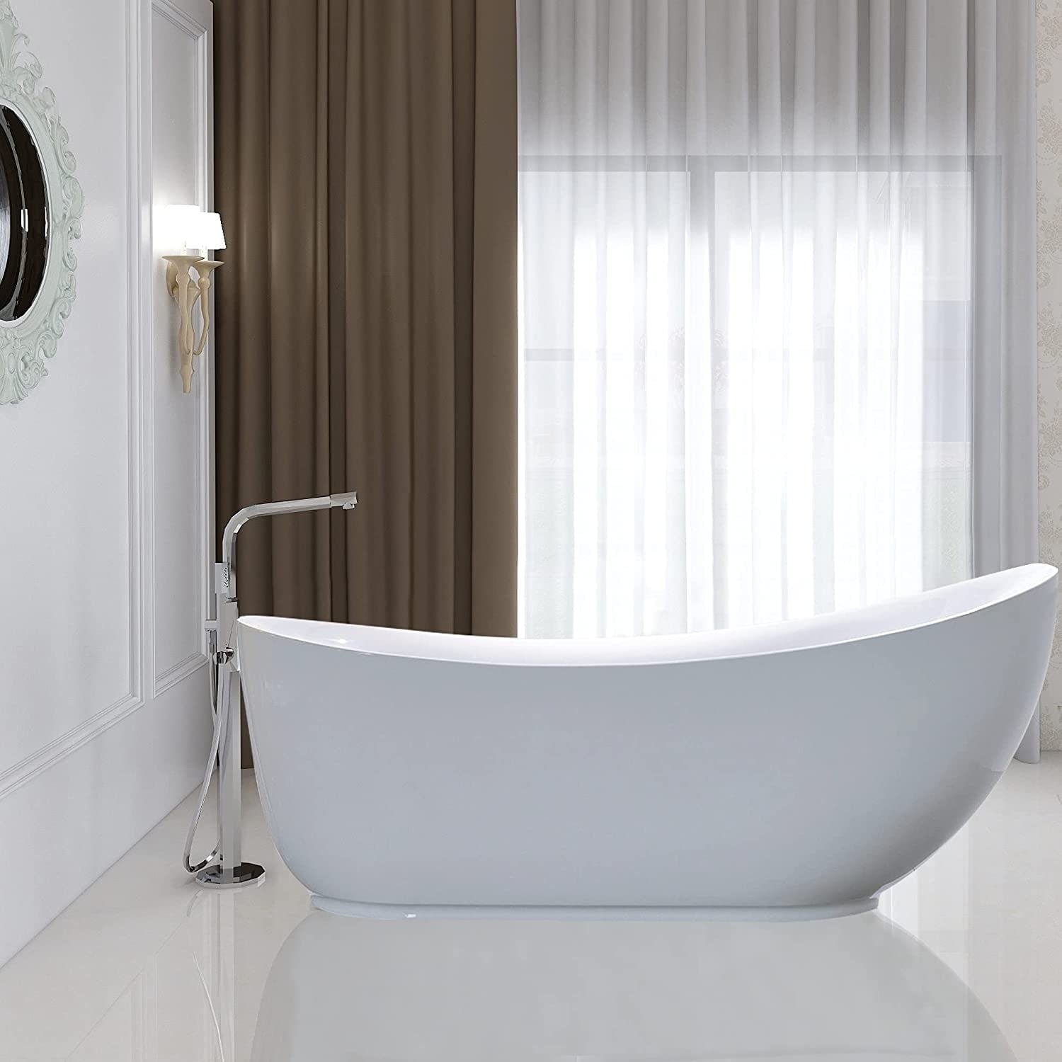 Vanity Art Freestanding White Acrylic 71 Inch Soaking Bathtub