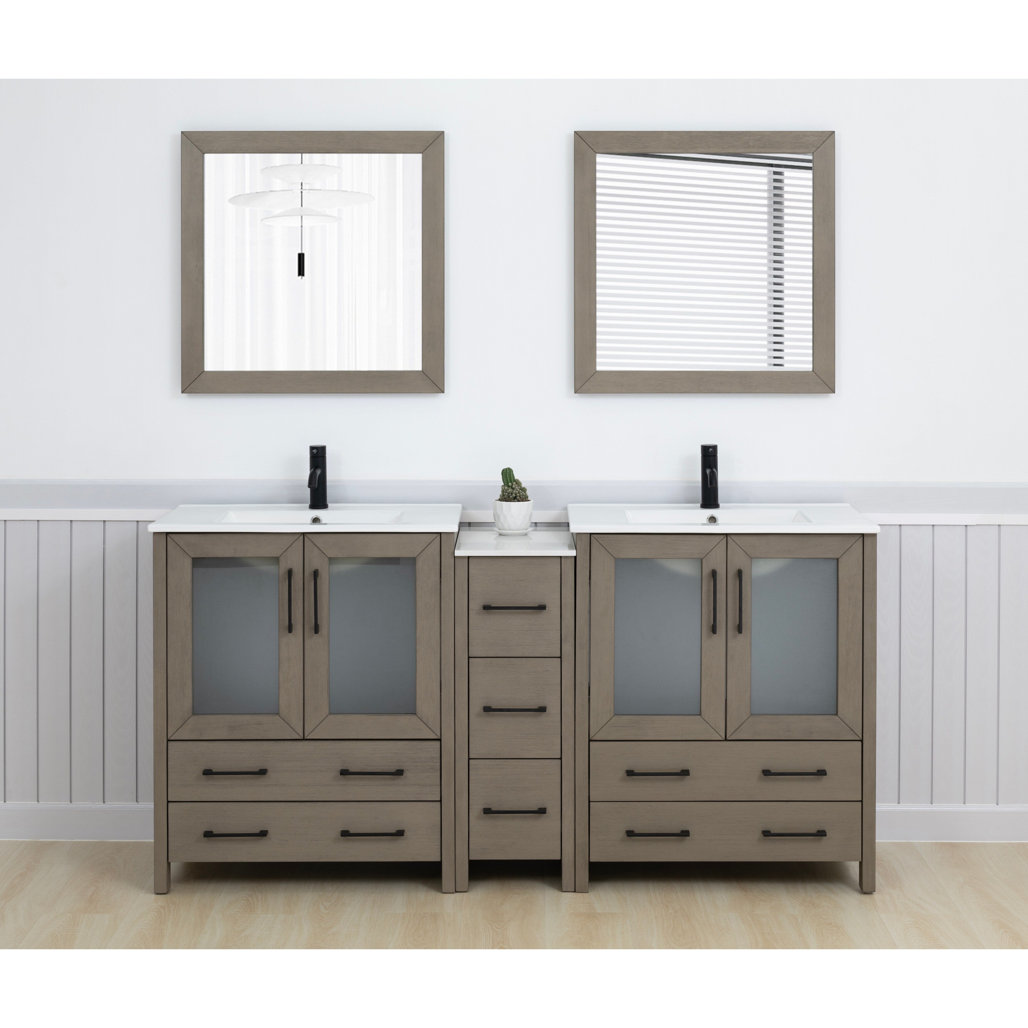 Vanity Art 72 Inch Double Sink Bathroom Vanity Set With Ceramic Top