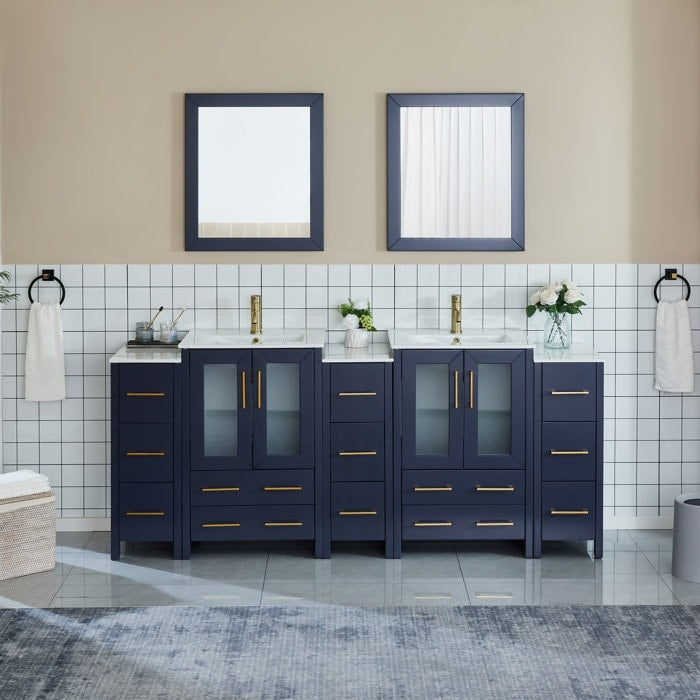 Vanity Art 84 Inch Double Sink Bathroom Vanity Set 13 Drawers 5 Cabinets 2 Shelves Soft Closing Doors With Free Mirror