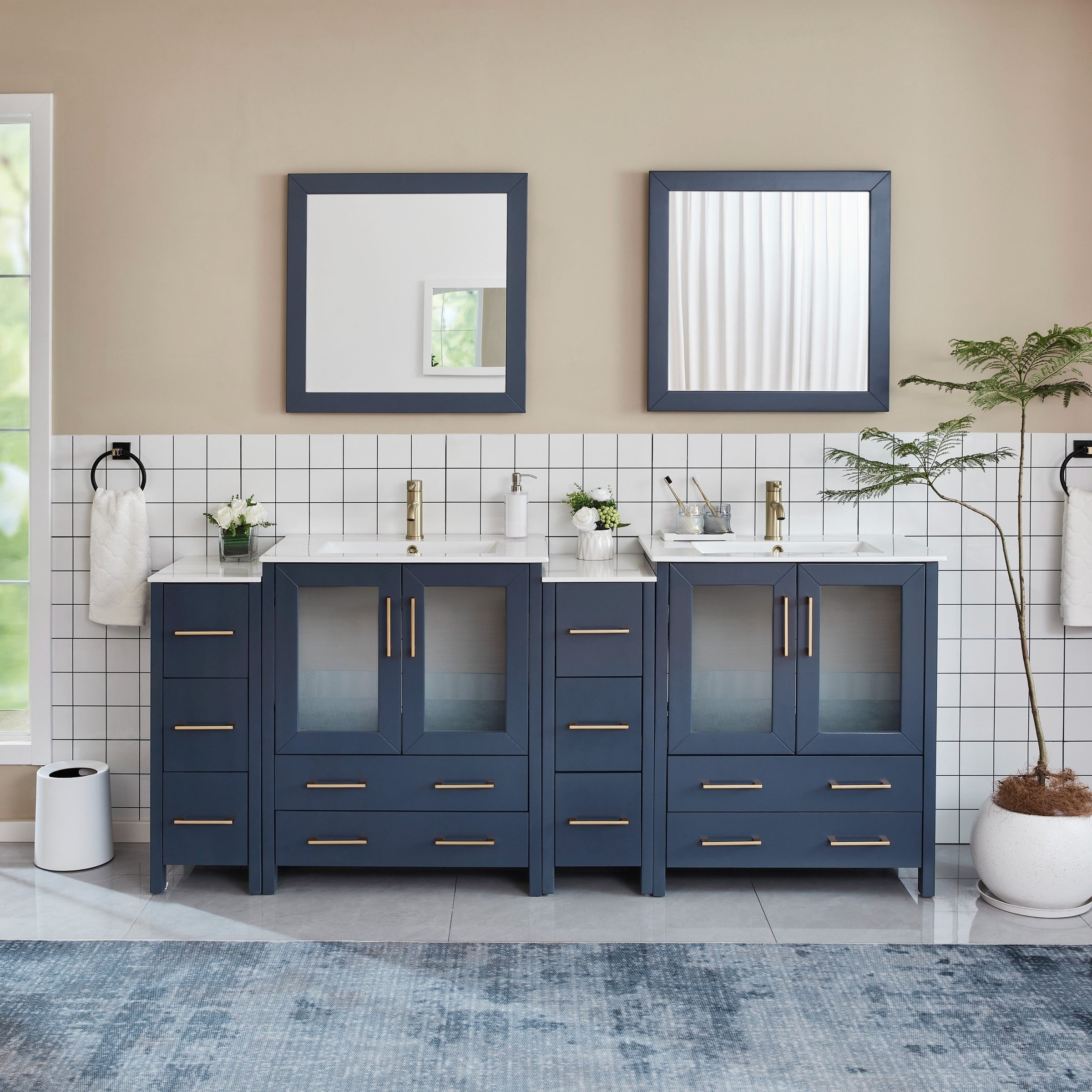 Vanity Art 84 Inch Double Sink Bathroom Vanity Set 10 Drawers 4 Cabinets 2 Shelves Soft Closing Doors With Free Mirror