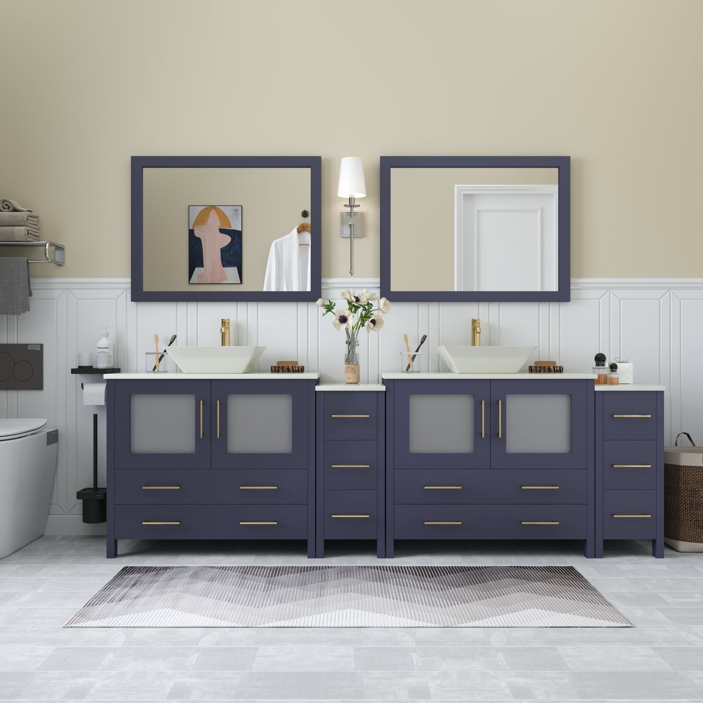 Vanity Art 96 Inch Double Sink Bathroom Vanity Set 10 Drawers 4 Cabinets 2 Shelves Soft Closing Doors With Free Mirror