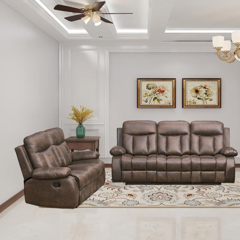Vanity Art 2 Pc Microfiber Reclining Living Room Set In Brown 8028 32