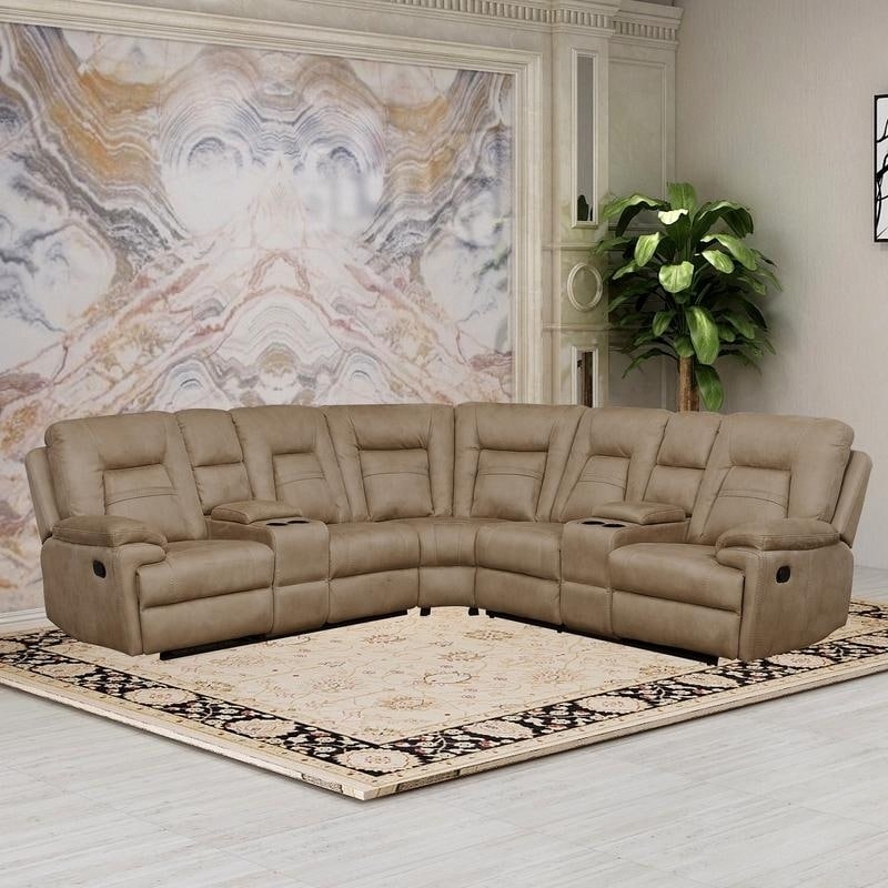 Vanity Art Microfiber Reclining Sectional Living Room Set In Latte 8038 B