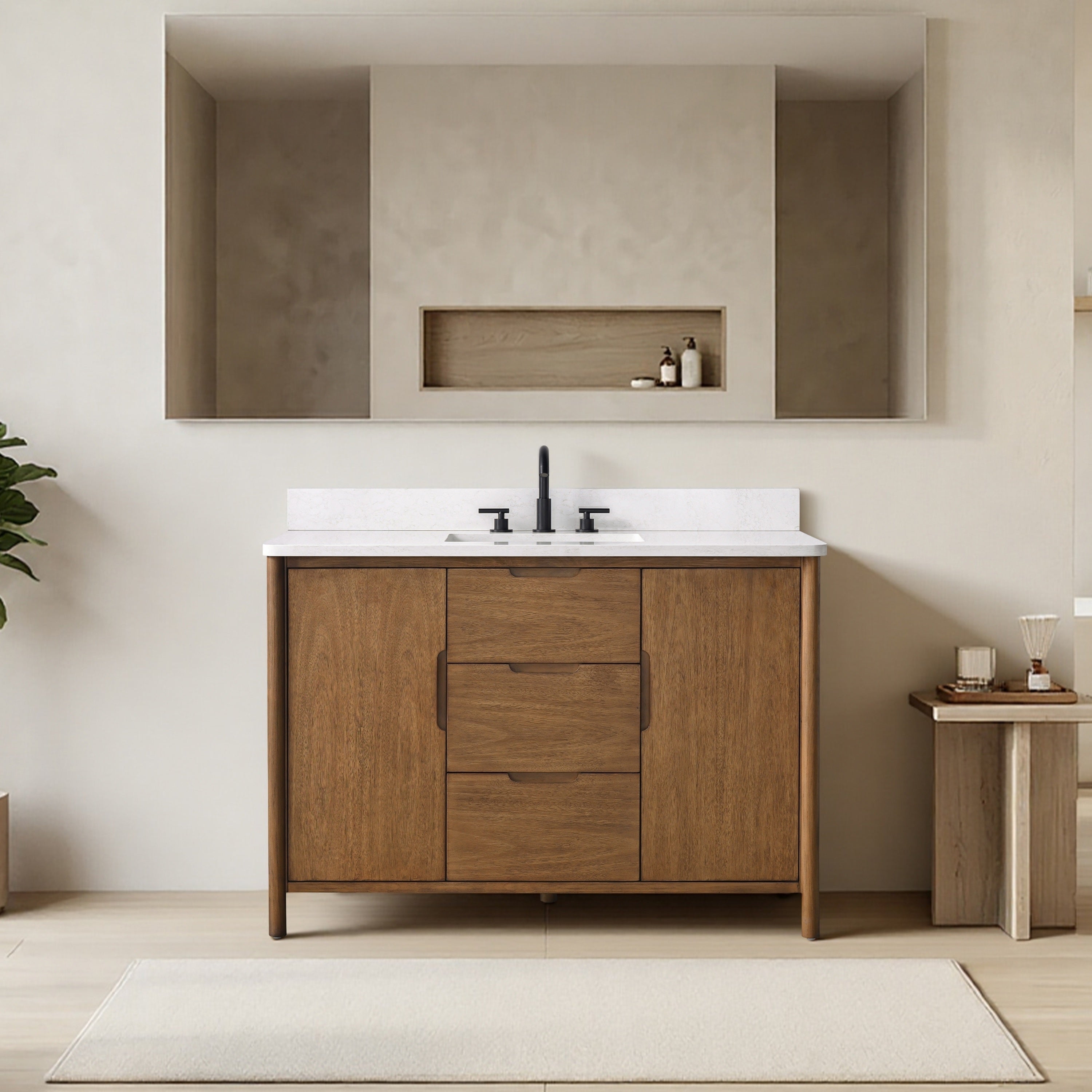 Vanity Art Freestanding Bathroom Vanity With Integrated Finger Pull Doors And Engineered Stone Top