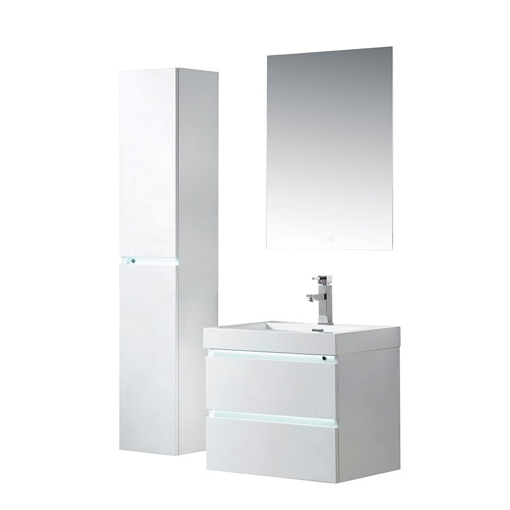 Vanity Art 24 Inch Led Lighted Wall Hung Single Sink Bathroom Vanity With Resin Top