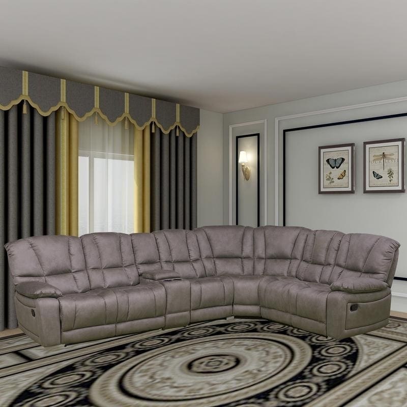 Vanity Art Microfiber Reclining Sectional Living Room Set In Grey 8019