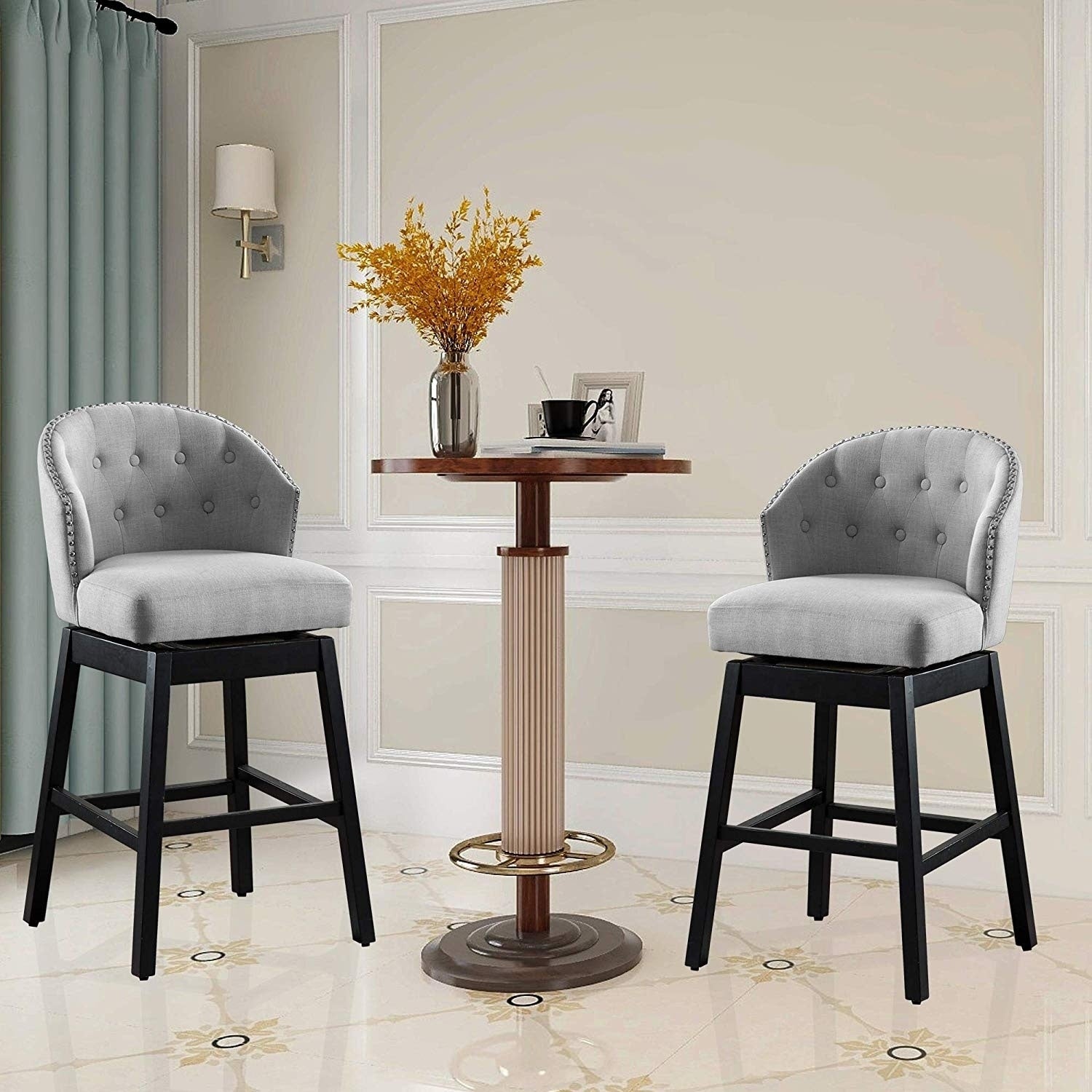 Copper Grove Arichuna Solid Wood Swiveling Grey Tufted Bar Stools Set Of 2