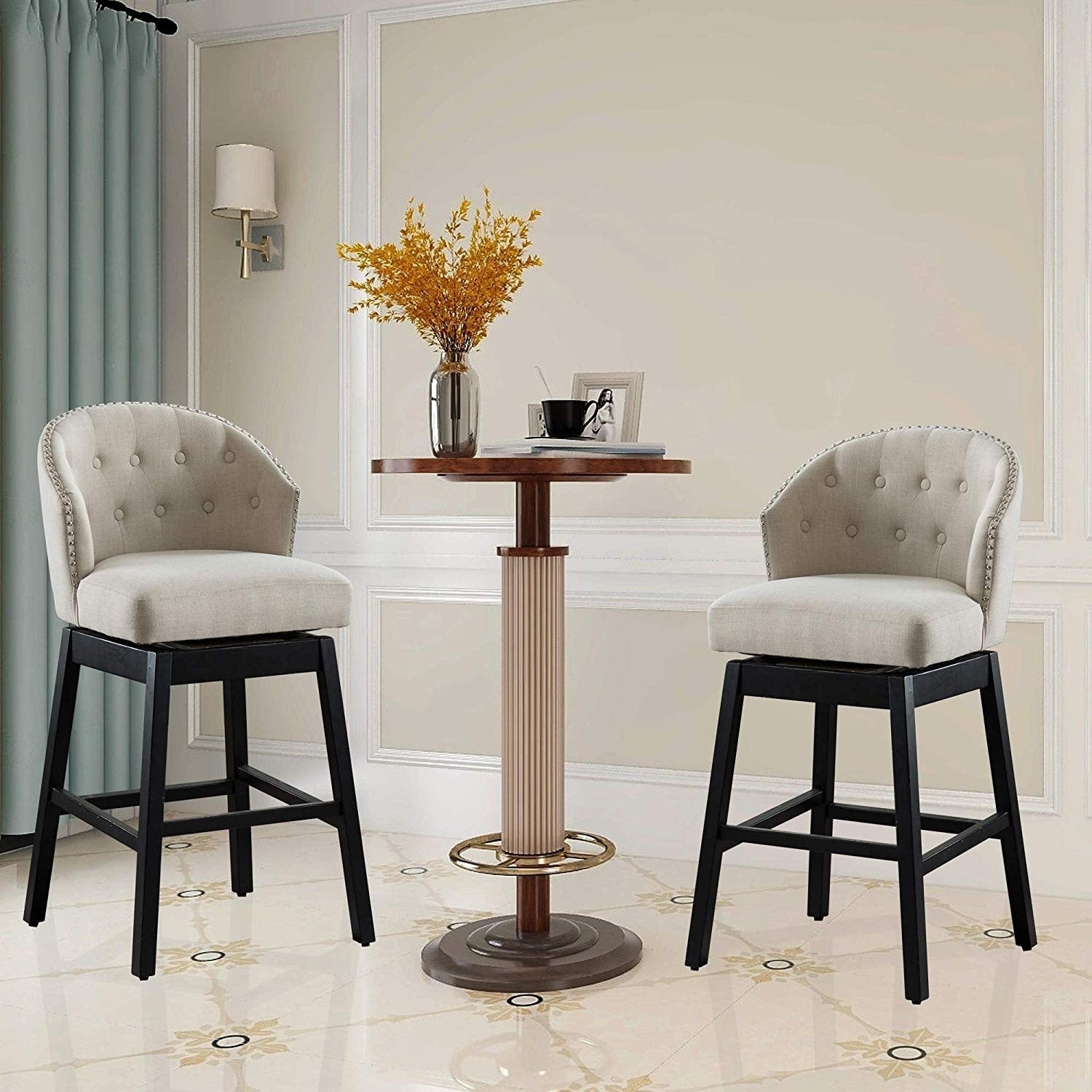 Copper Grove Arichuna Solid Wood Swiveling Tan Tufted Bar Stools Set Of 2