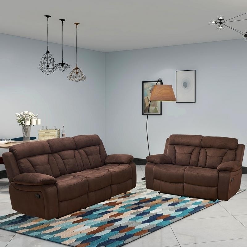Vanity Art 2 Pc Microfiber Reclining Living Room Set In Brown 8005 32