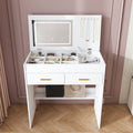 Vanity Desk With Flip Top Led Lighted Mirror Power Outlet Makeup Vanity Table With 2 Drawers Open Storage Jewelry Hooks