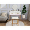 Vanity Set With Mirror And Stool Makeup Vanity Table With Storage Drawers And Organizer White And Gold Space Saving Design