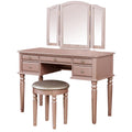 Vanity Set With Turned Tapered Legs And Three Piece Mirror Rose Gold