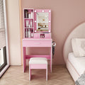 Vanity Table With Mirror Adjustable Led Lights Power Outlet Hairdryer Holder Stool Compact Dressing Desk