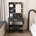 Vanity Table With Mirror Adjustable Led Lights Power Outlet Hairdryer Holder Stool Compact Dressing Desk For Small Bedrooms